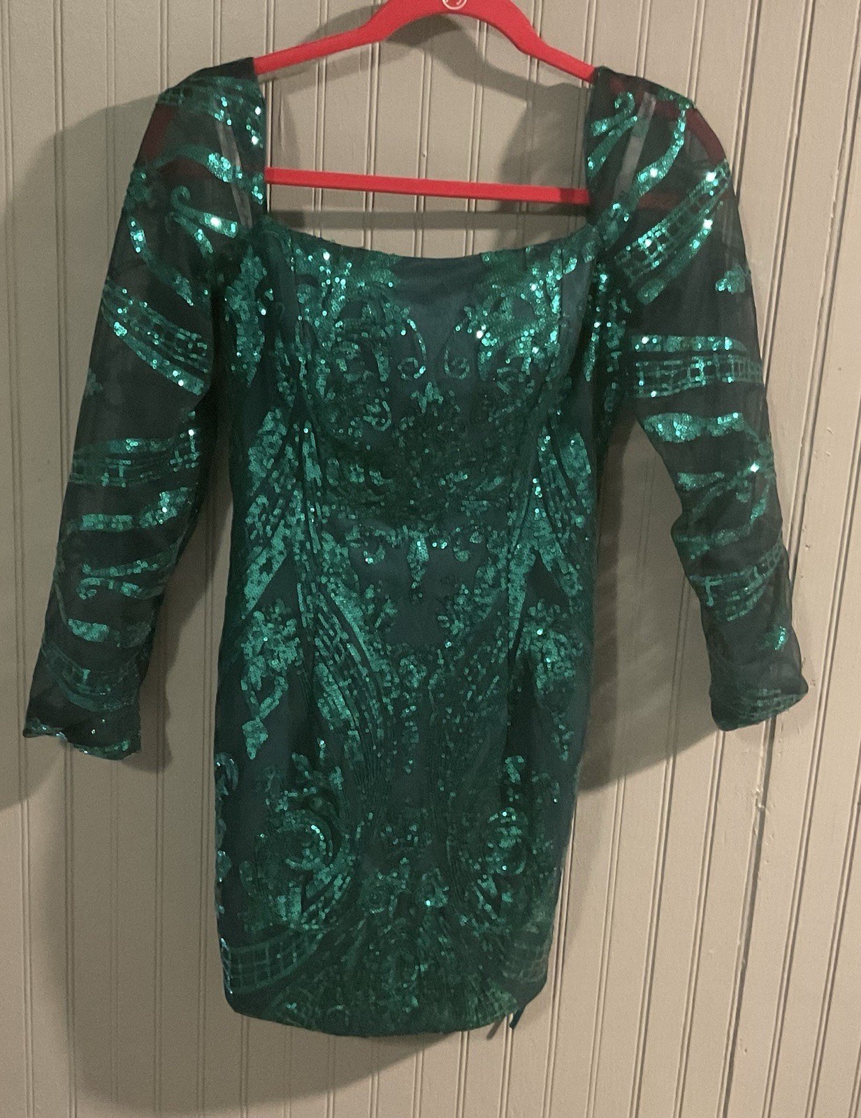 Long Sleeve Green Sequin Cocktail Party Dress Holiday Wedding Prom Gown S 4