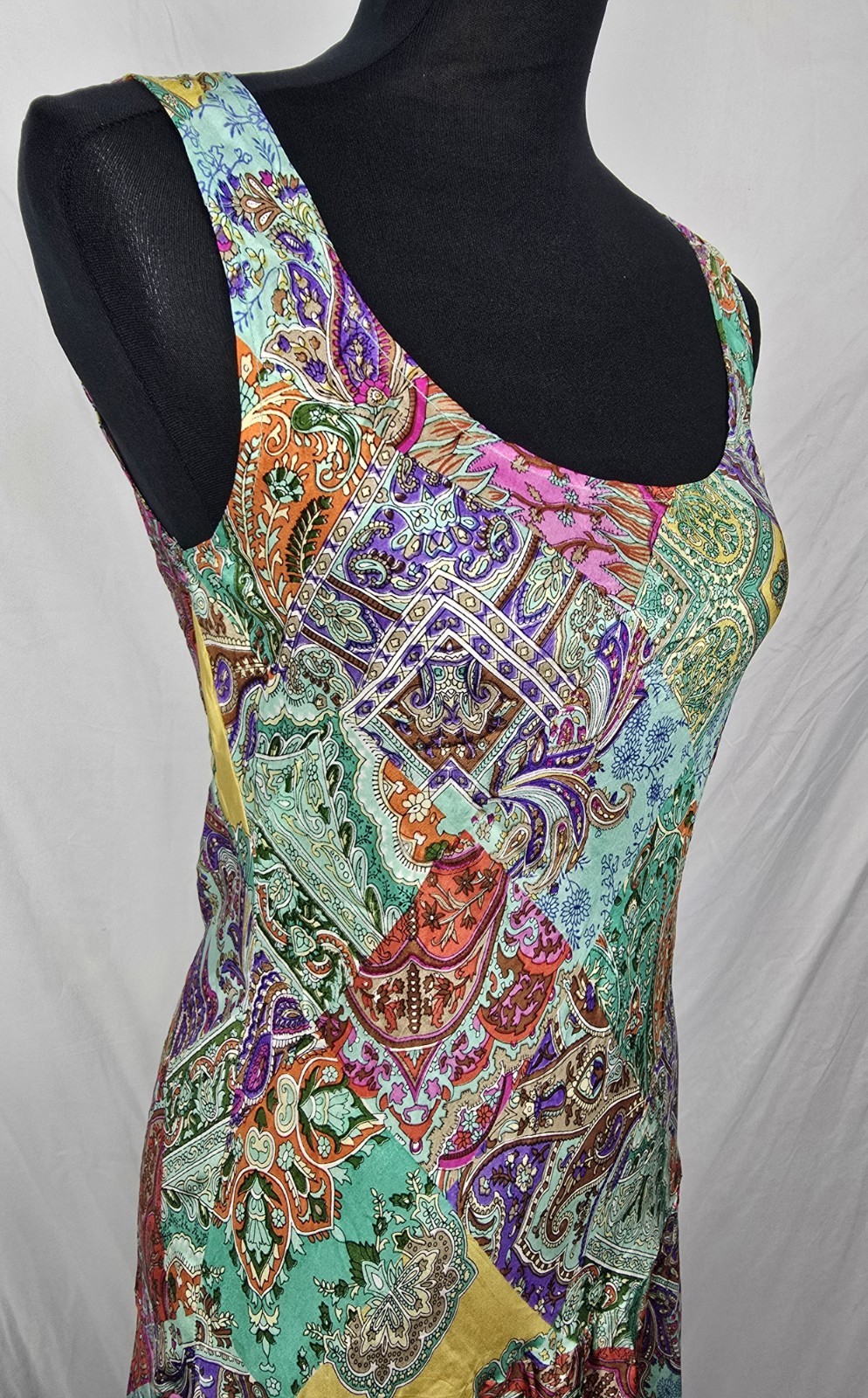 Sundance Silk Patchwork Boho Festive Women’s Sleeveless Maxi Dress sz S