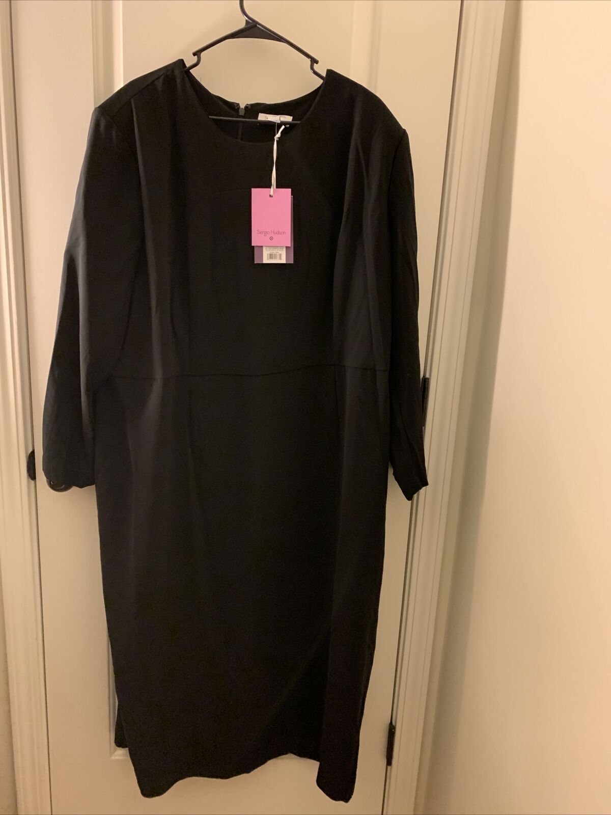 Sergio Hudson Women’s Black Midi Dress Strong Shoulder Size M, 2X