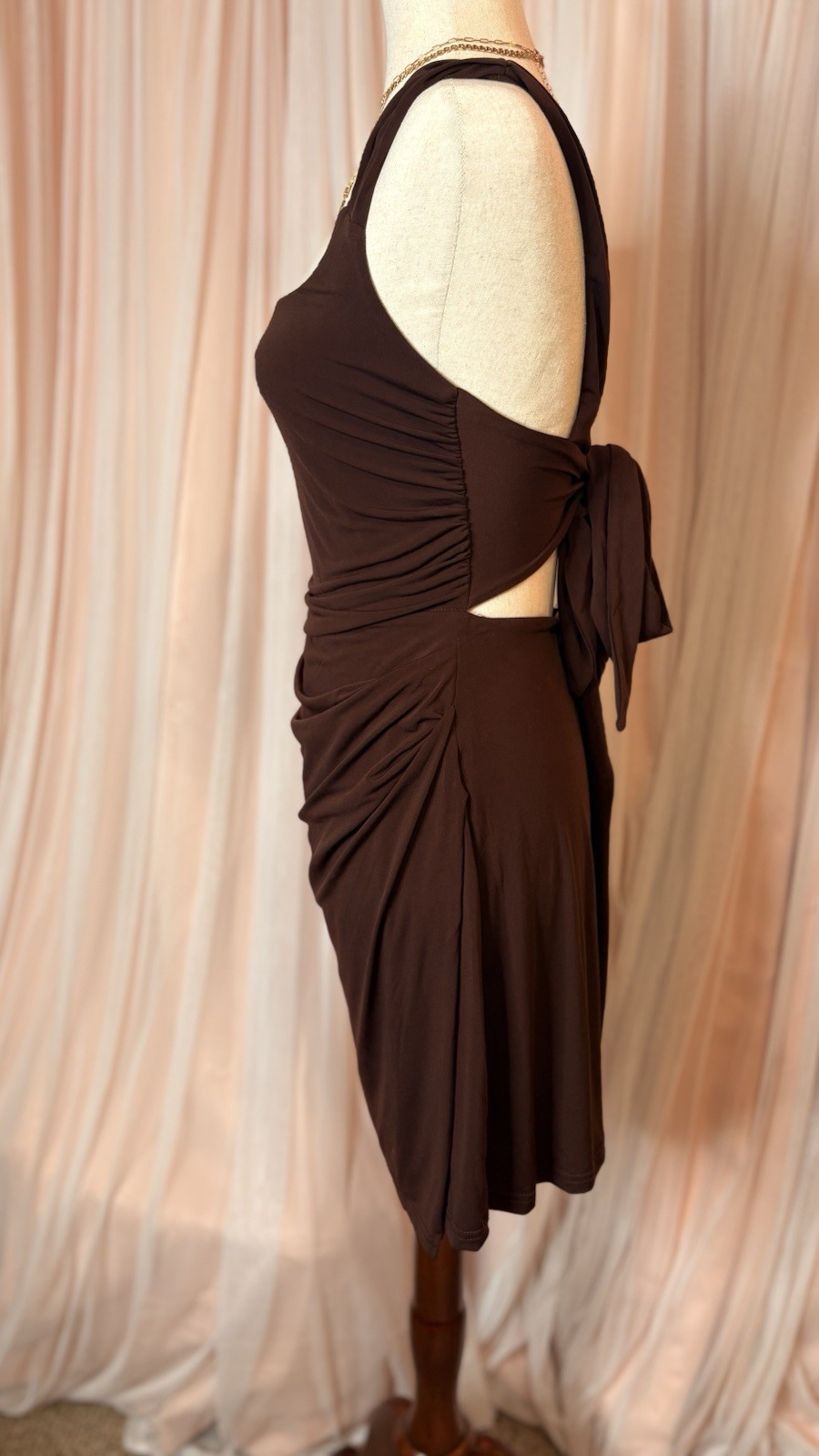 Lulus Brown Ruched Tie Back Mini Dress Sleeveless Cutout Bodycon Size Large