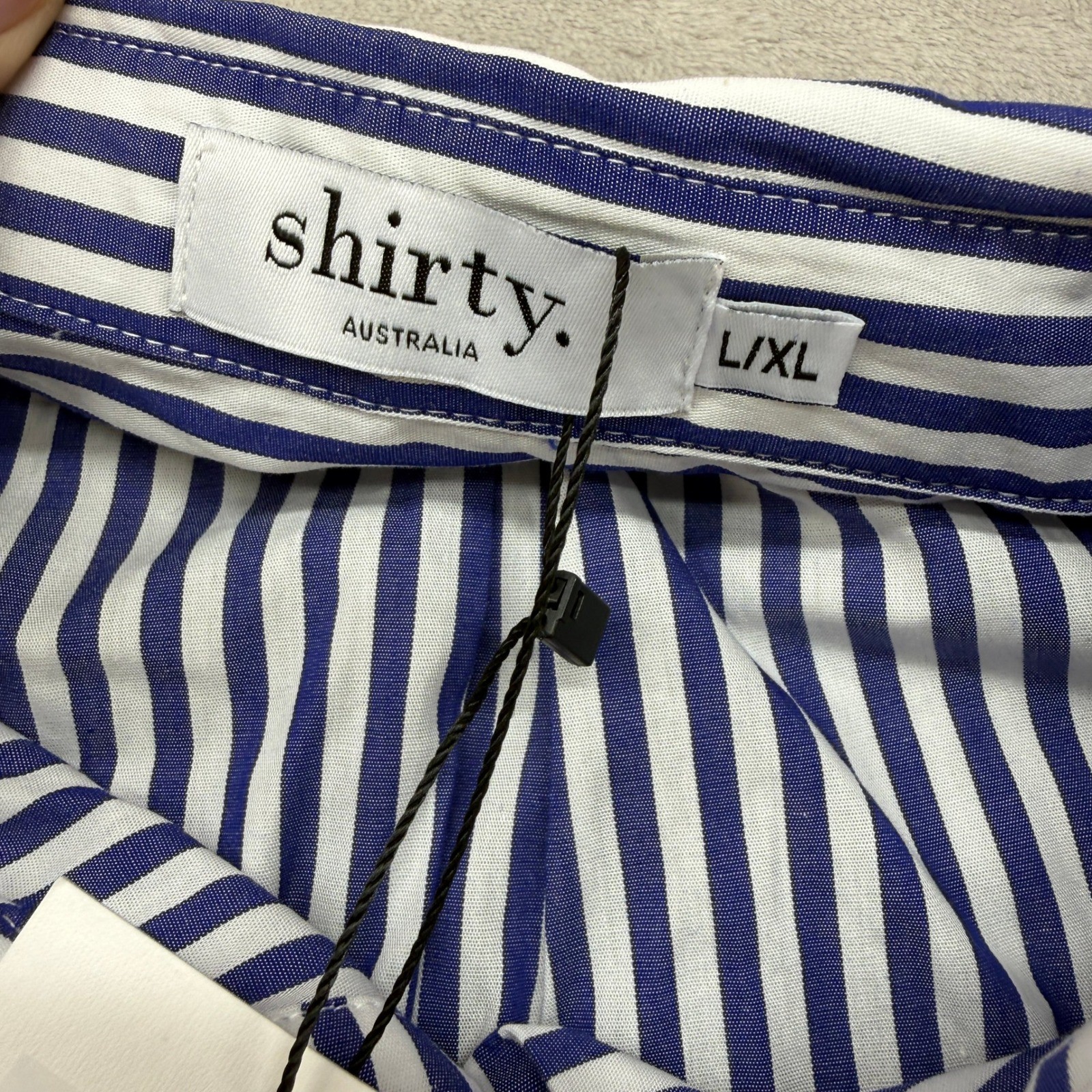 Shirty Australia Sybil Longline Shirt Dress Women XL Navy Stripe Preppy Hamptons