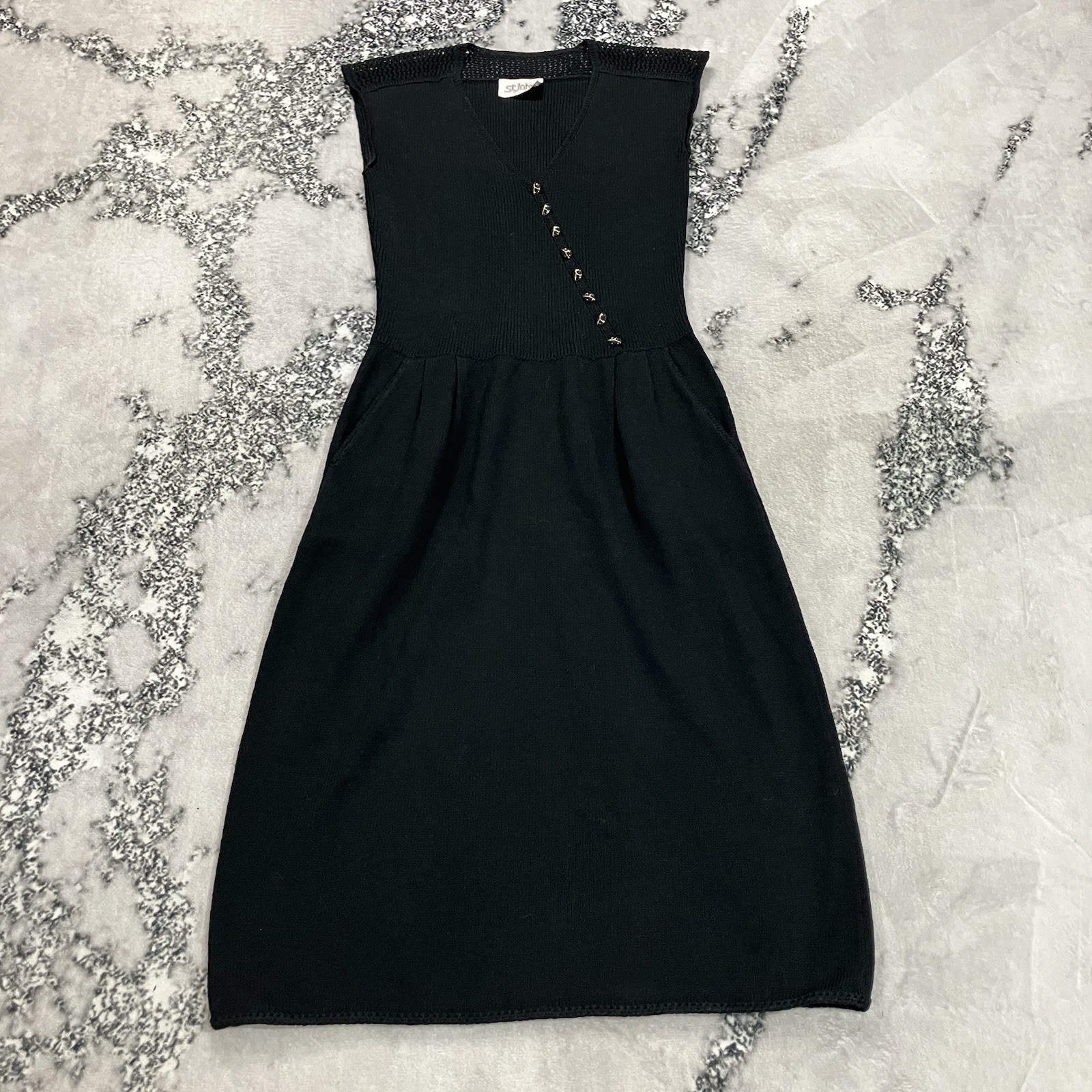 Vintage St John by Marie Gray Black Knit Sleeveless Midi Dress USA
