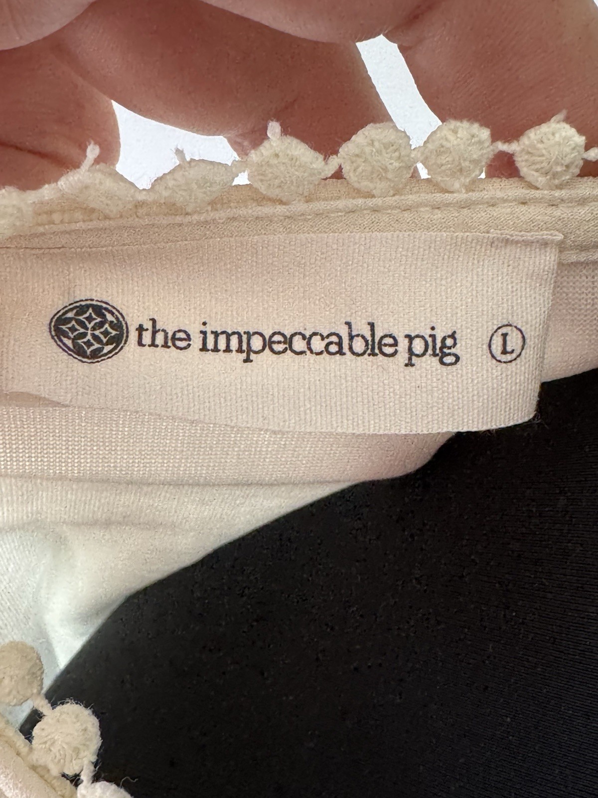 The Impeccable Pig Embroidered Shift Dress Pink Floral Ivory Ruffle Hem L