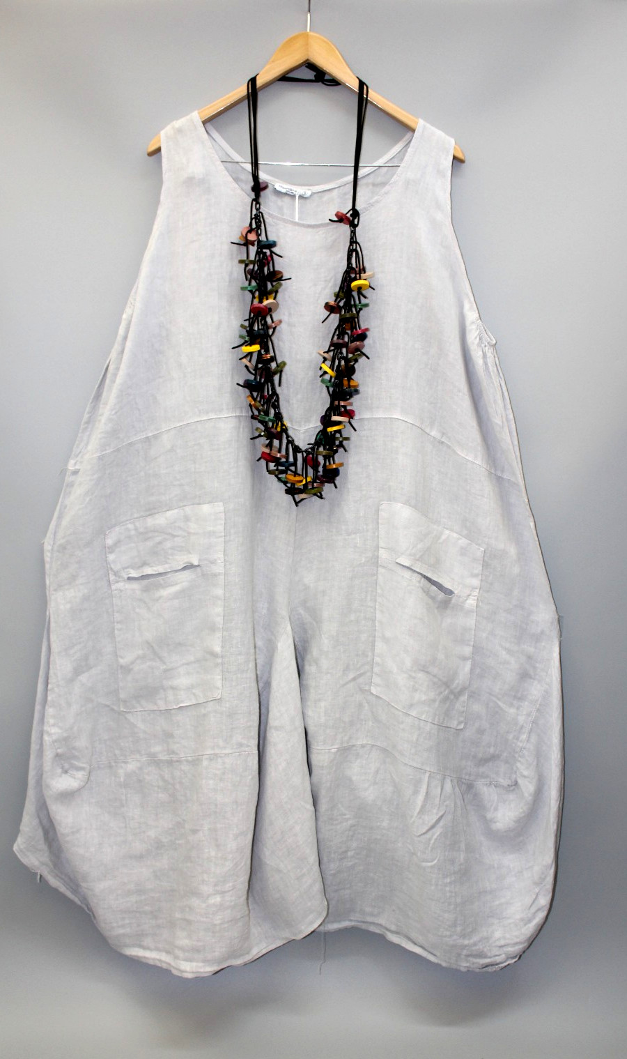 Moonshine linen dress balloon dress size 46 48 50 lagenlook size 3 grey pockets