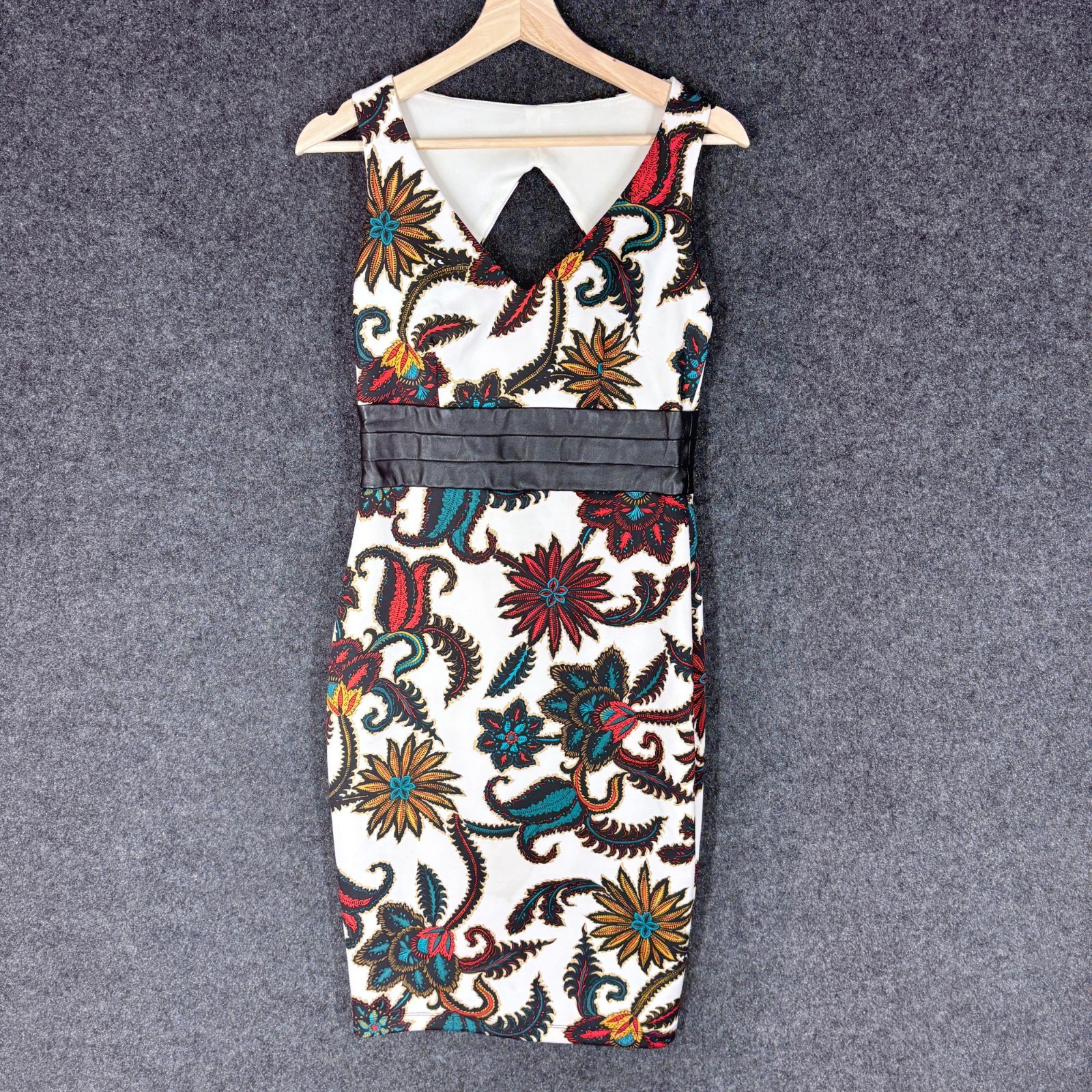 Bisou Bisou Dress Women 2 White Floral Sheath Midi Zipper V-Neck Sleeveless