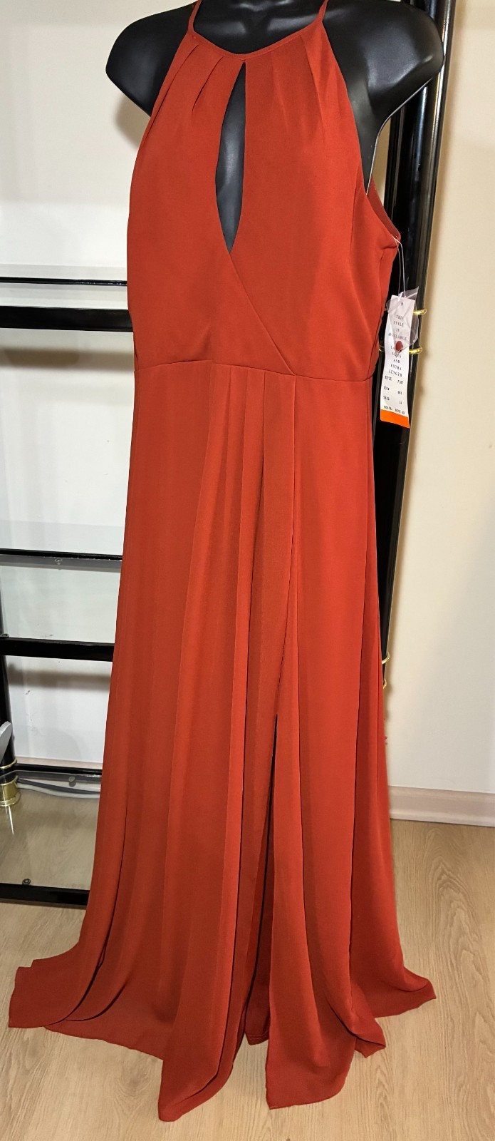 NWT-B Levkoff 7107 High Neck Keyhole Front/Back Slit – Sz 14 (Rust)-MRSP $163