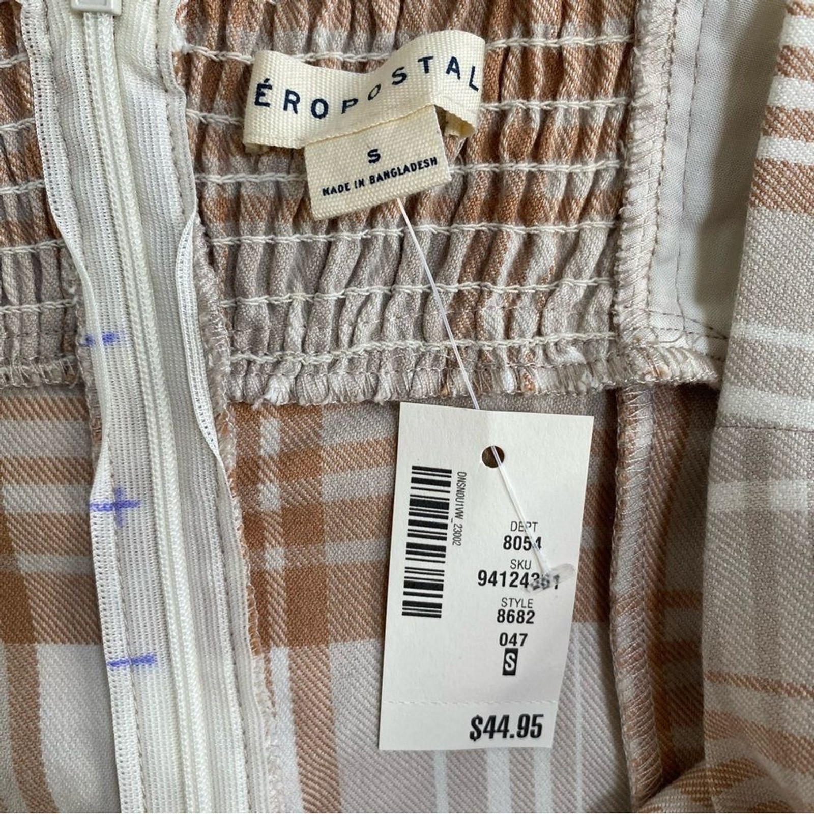 NWT Aeropostale Cream Tan Plaid Y2K Mini Dress Size Small