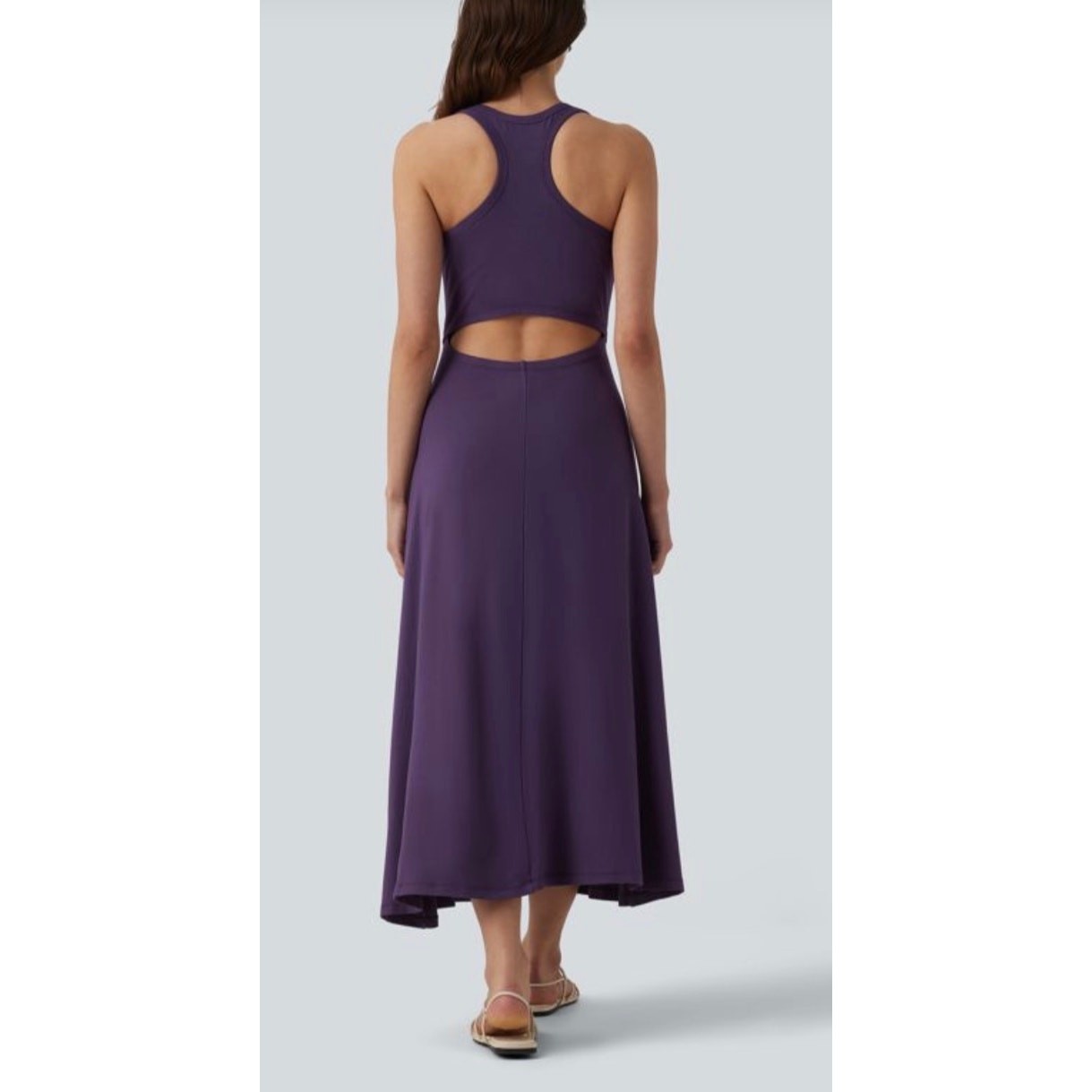 Halara Racerback Ruched Built-in Bra Midi Casual Dress Jersey Stretch Sz M New