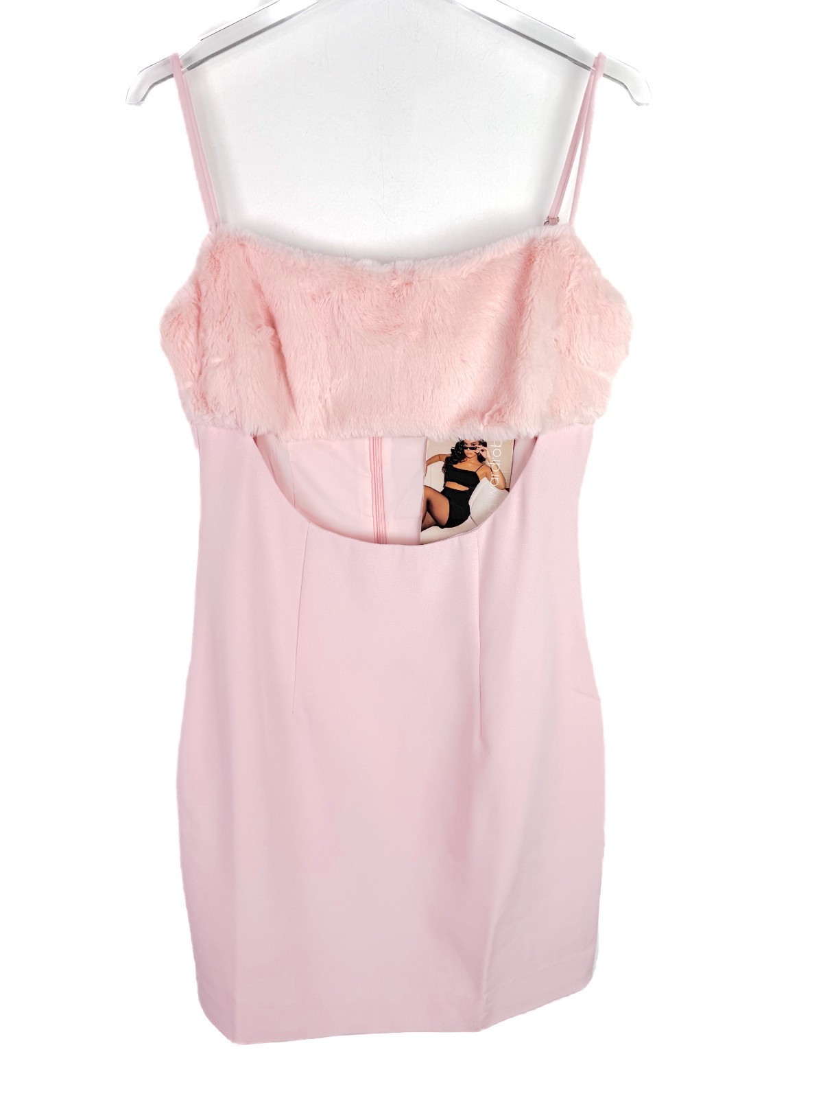 NWT Naked Wardrobe The Statement Faux-Fur Trim Mini Dress Pink Size Medium M NEW