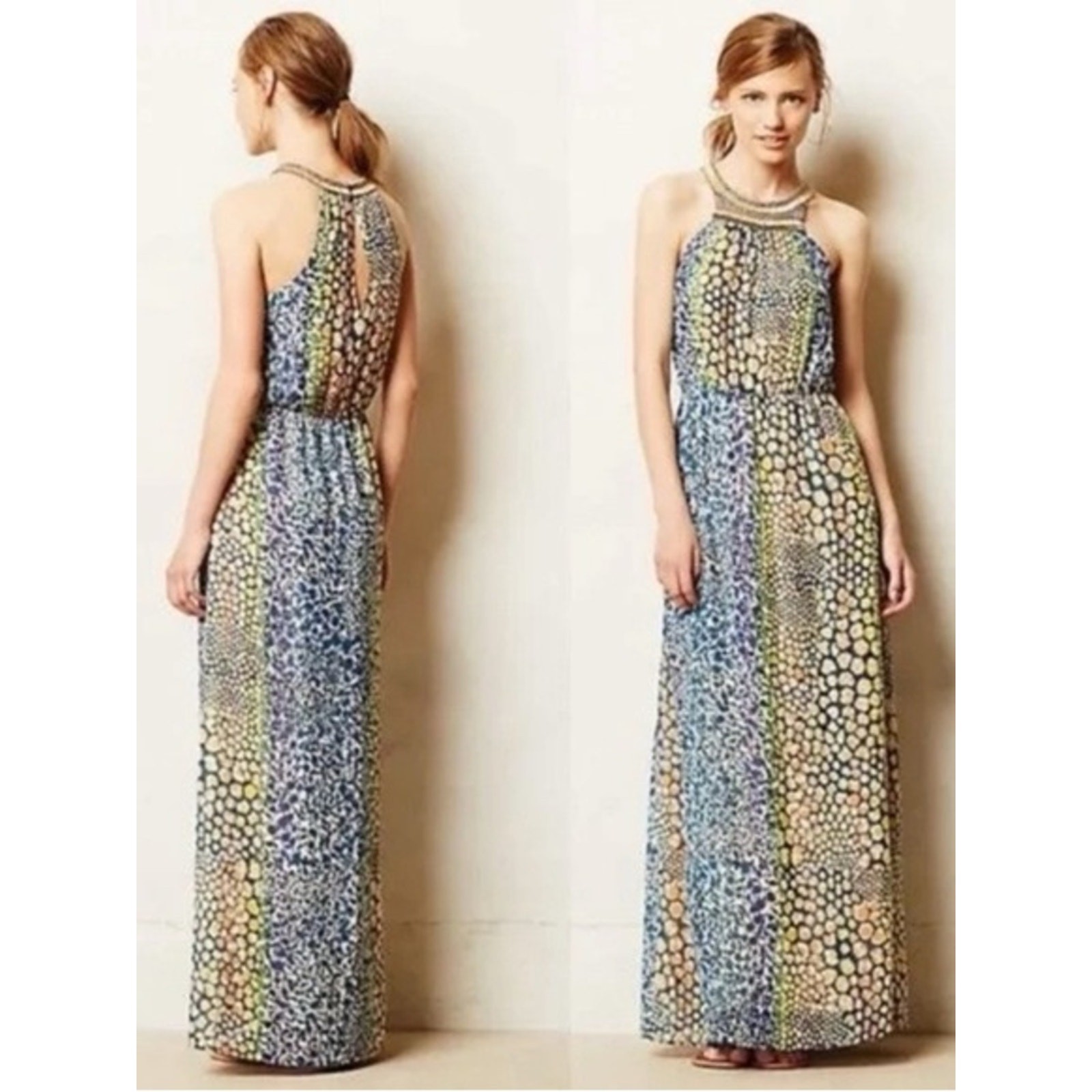 Anthropologie HD in Paris NWT Mayacamas Beaded Halter Maxi Size 4