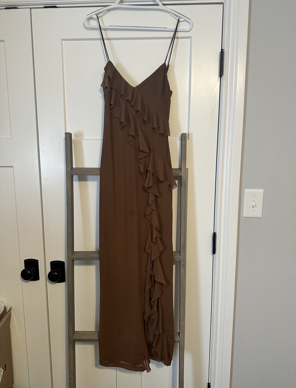 Hello Molly Brown Maxi Dress V-Neck Adjustable Spaghetti Straps Ruffle S