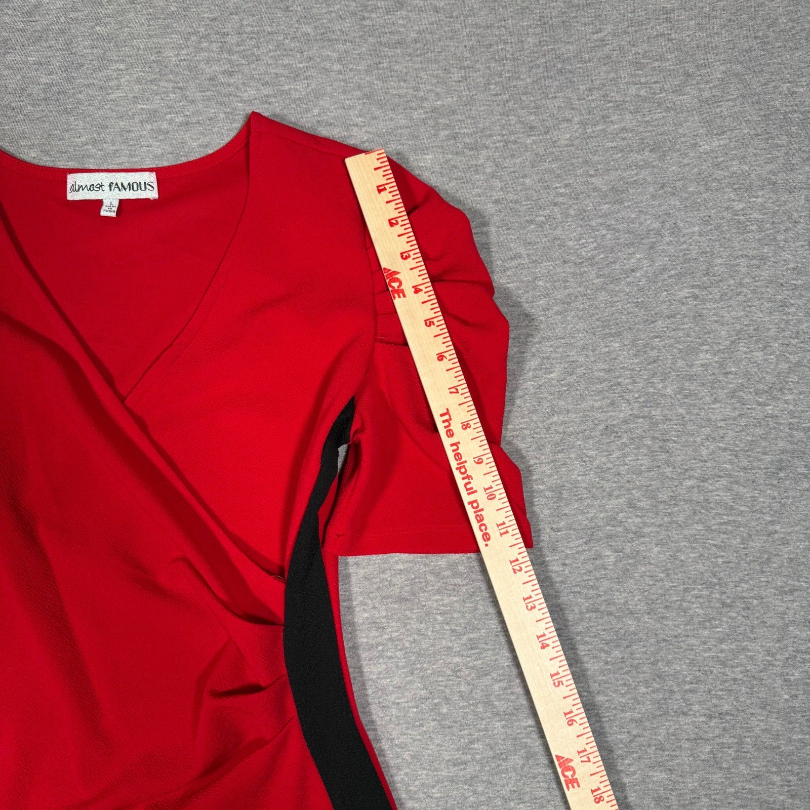 Almost Famous Red Black Colorblock Wrap Bodycon Dress Puff Sleeve Womens Large