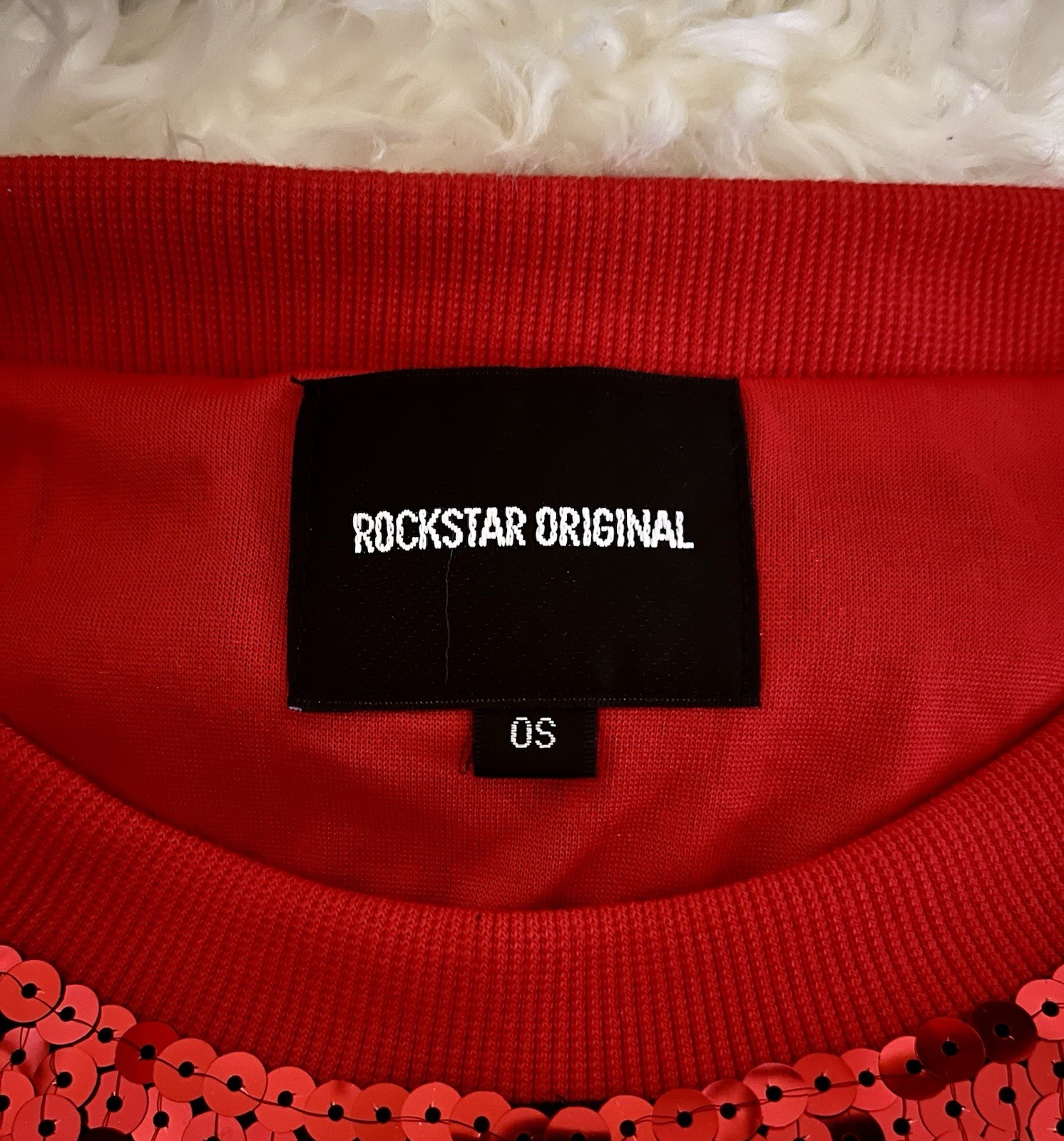ROCKSTAR ORIG Game Day Red Sequin Mini Dress Football Jersey Oversized Sz OS