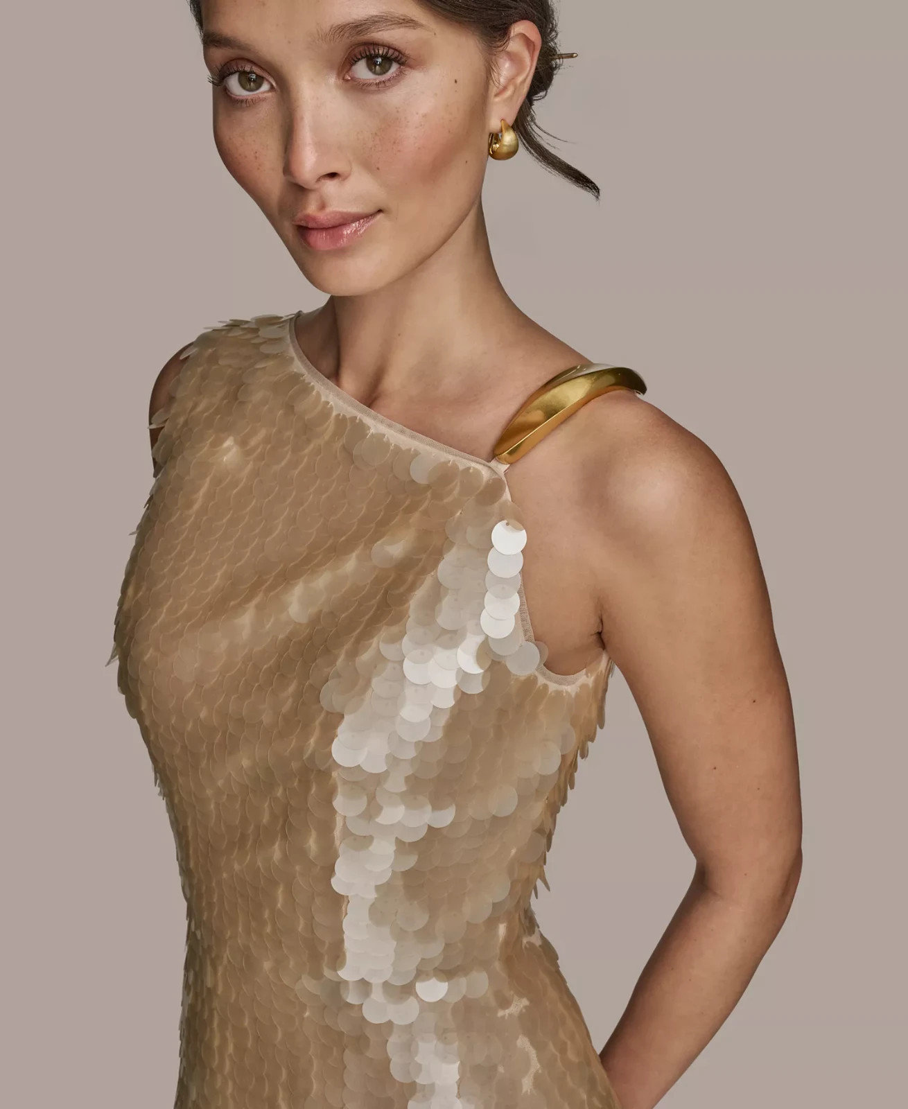 Donna Karan New York Champagne Sequin Sleeveless Evening Gown Size 12 $299