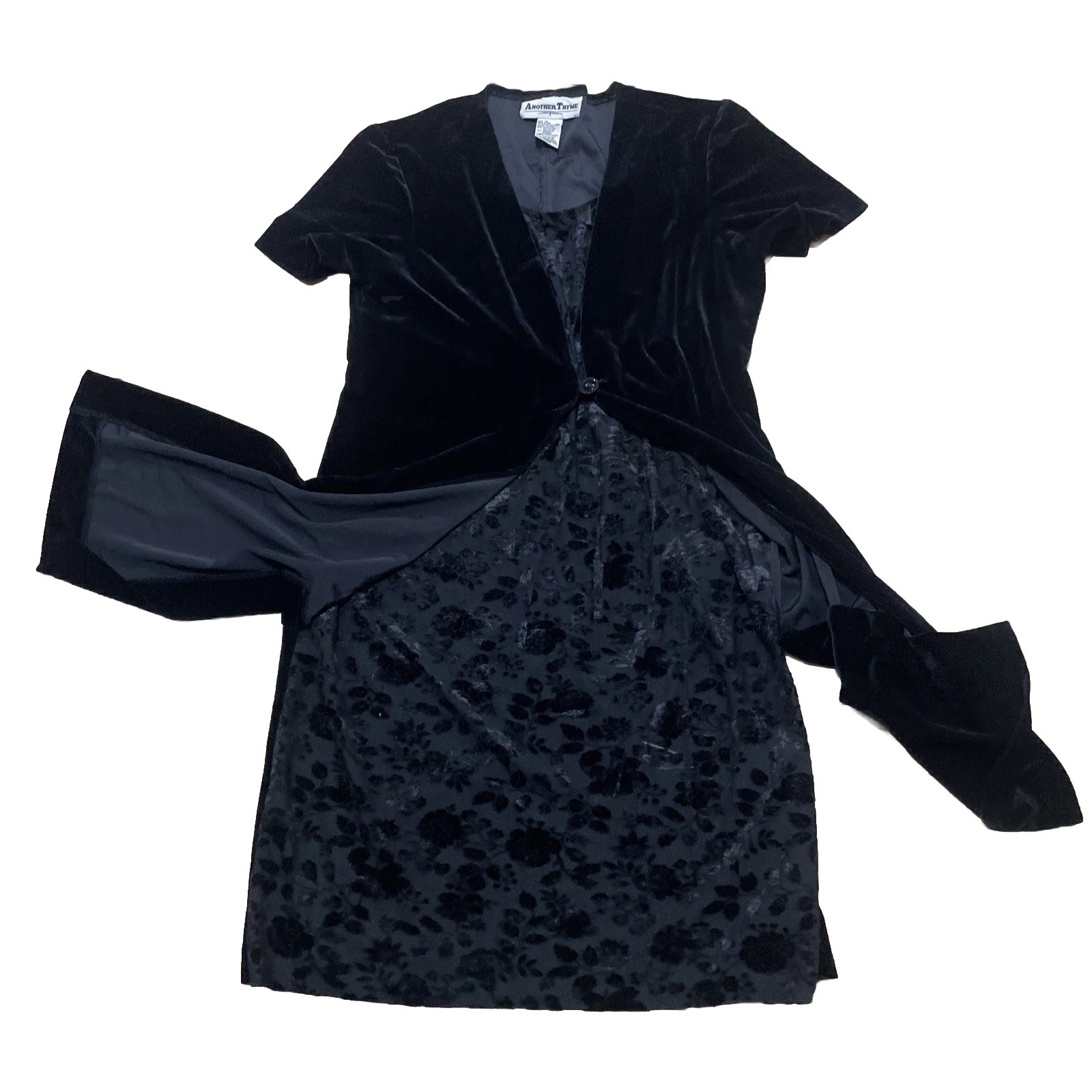 Another Thyme Dress Witchy Black Velvet women 14 Fairy WhimsyGoth vtg 90s Velour