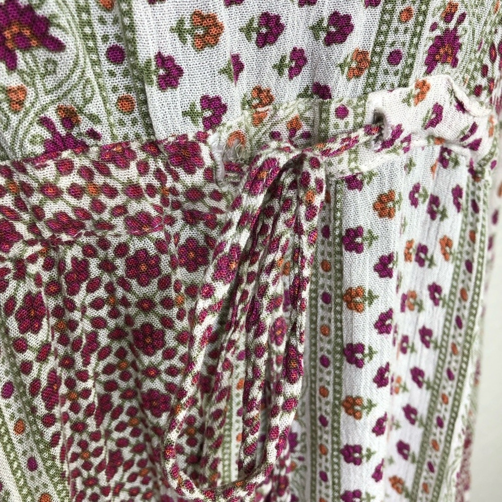 Raga white red green mixed floral print peasant boho dress size Large