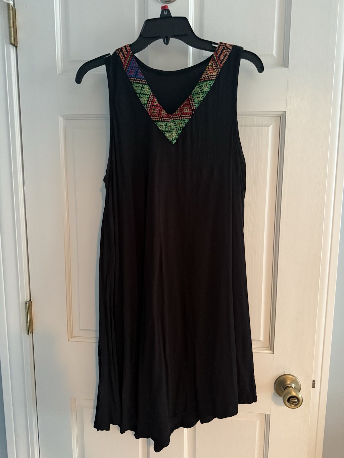 Black Sun Dress from Egypt with Vibrant Neckline Size Large
