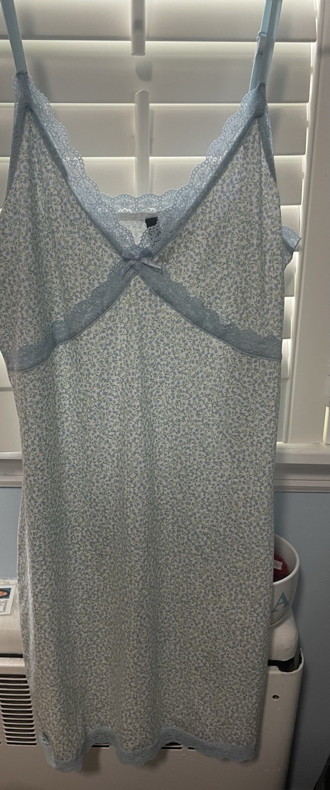 H&M Divided Lace Trimmed Cami Bodycon Dress Mini White Floral Ribbed Slip Sz L