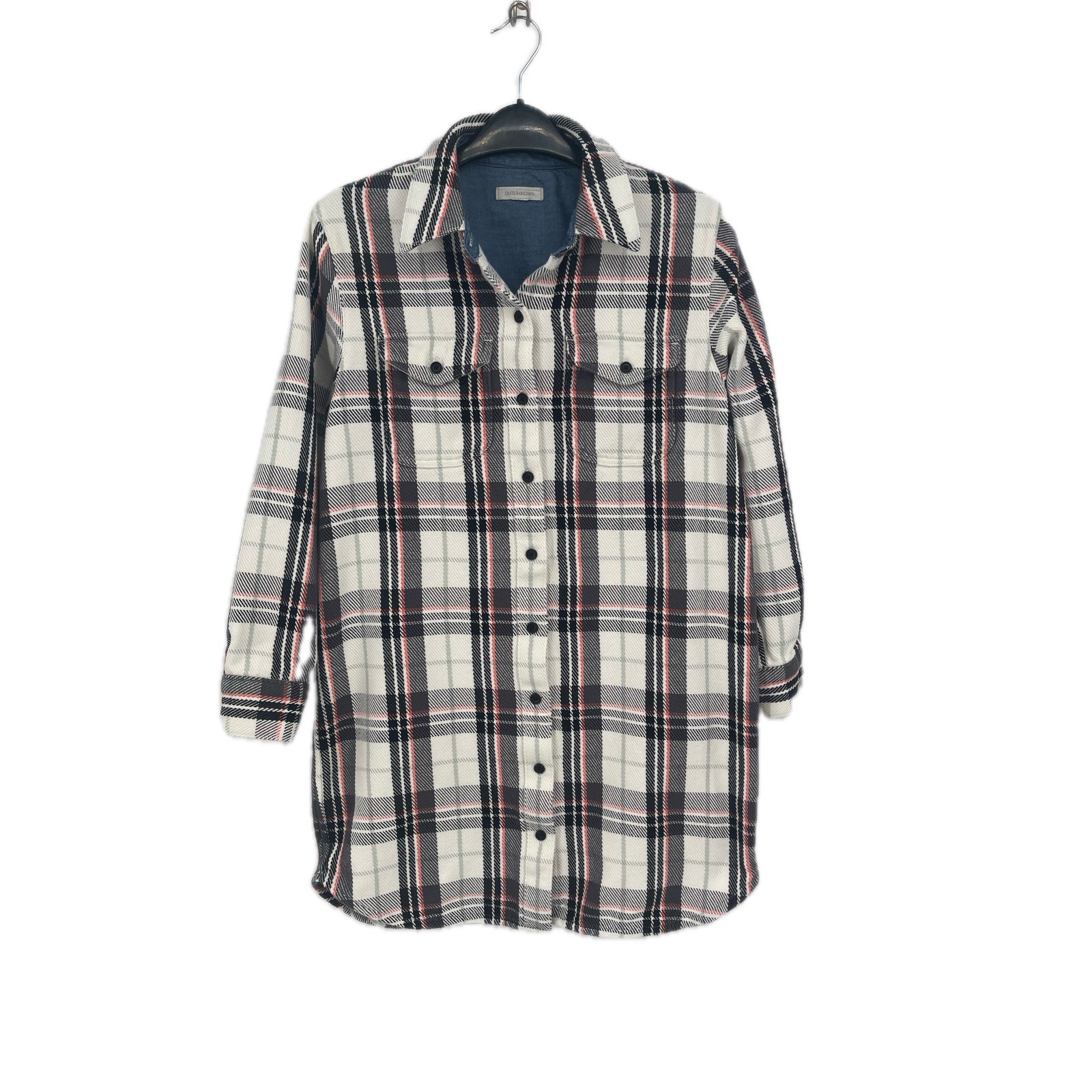 Outerknown Organic Cotton Blanket Shirt Dress White Black Plaid Small 02144-00