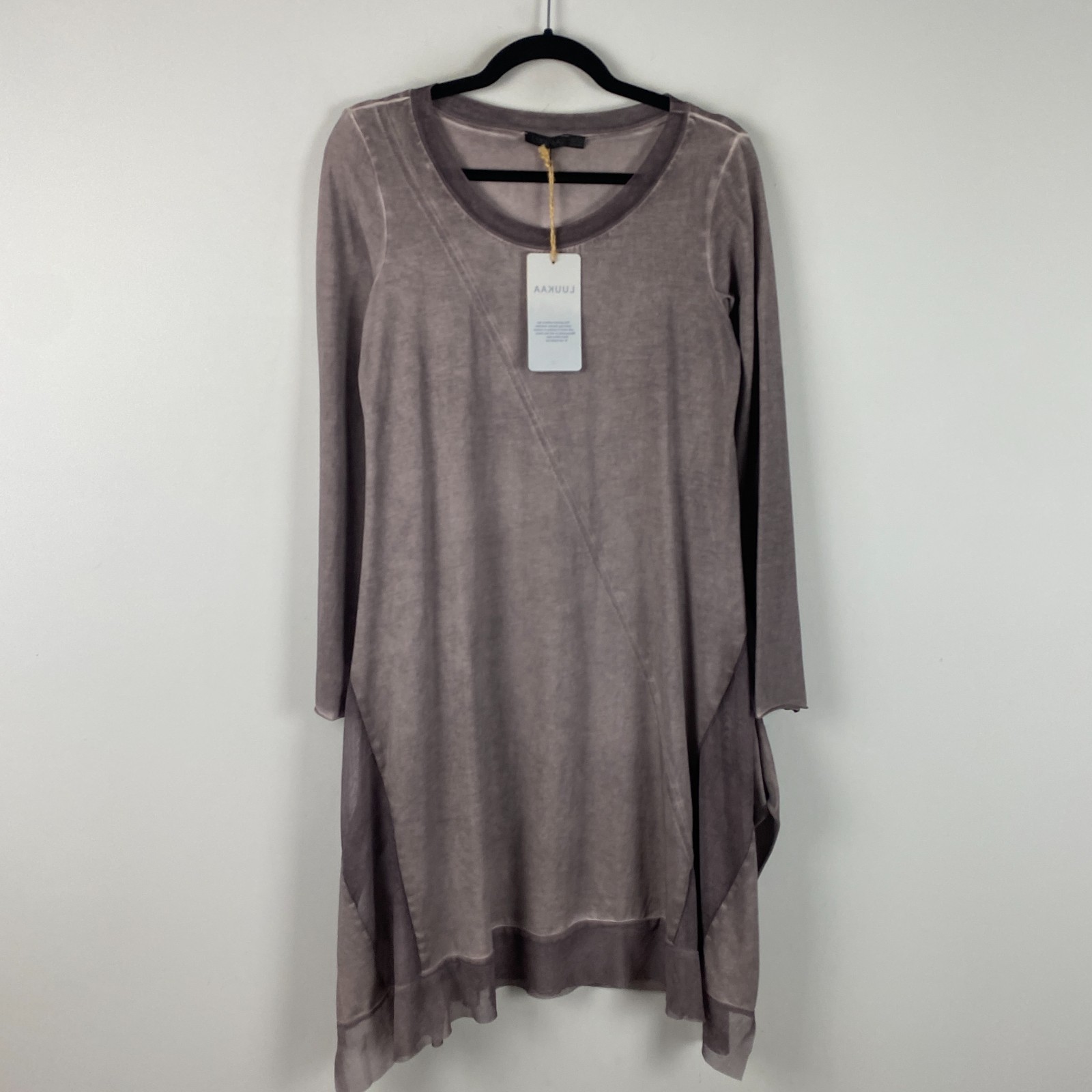 Luukaa Gray Asymmetric Tunic Dress US Size 10 Gray Lagenlook Long Sleeve Stretch