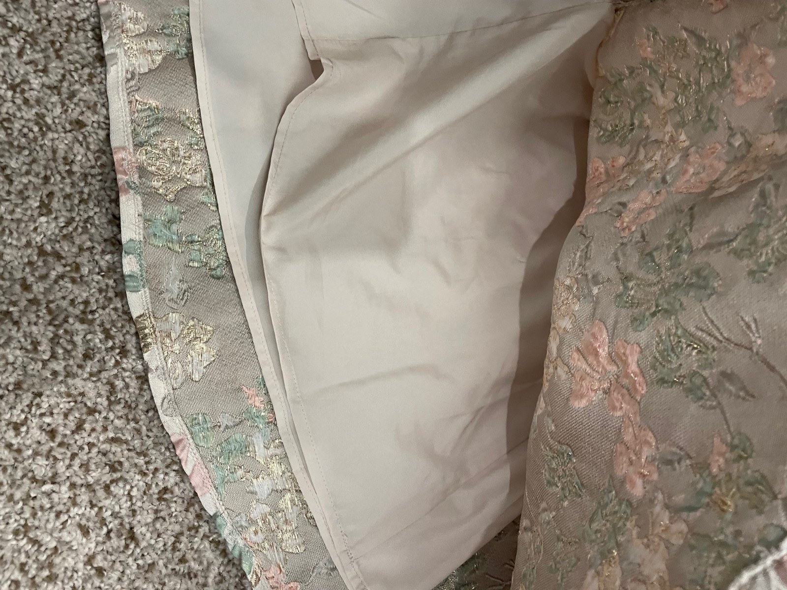 Francesca’s Strapless Semi Formal EUC Dress, Floral, Small, Tan,Pink,Green,Gold
