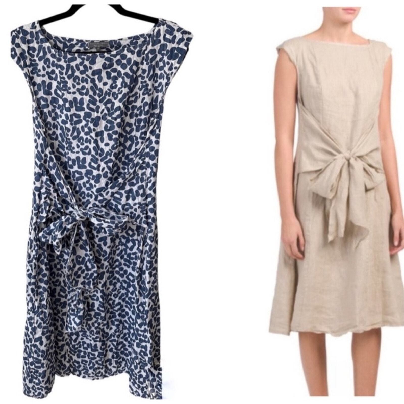 Piazza Del Tempio Italian 100% Linen Cap Sleeve Flowy Midi Dress w/ Waist Tie