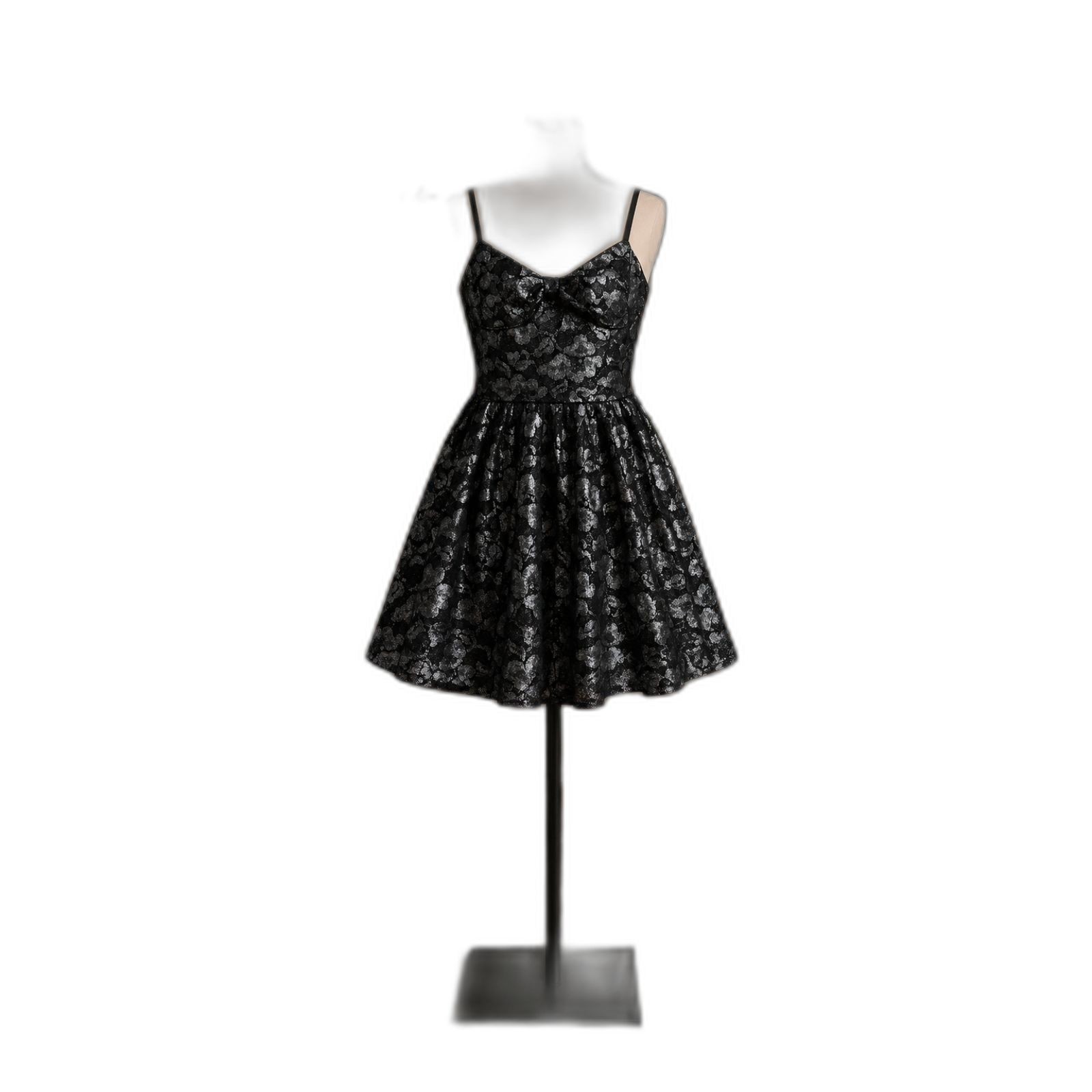 American Rag Black Metallic Floral Fit & Flare Bow Dress Size Large | Party Cock
