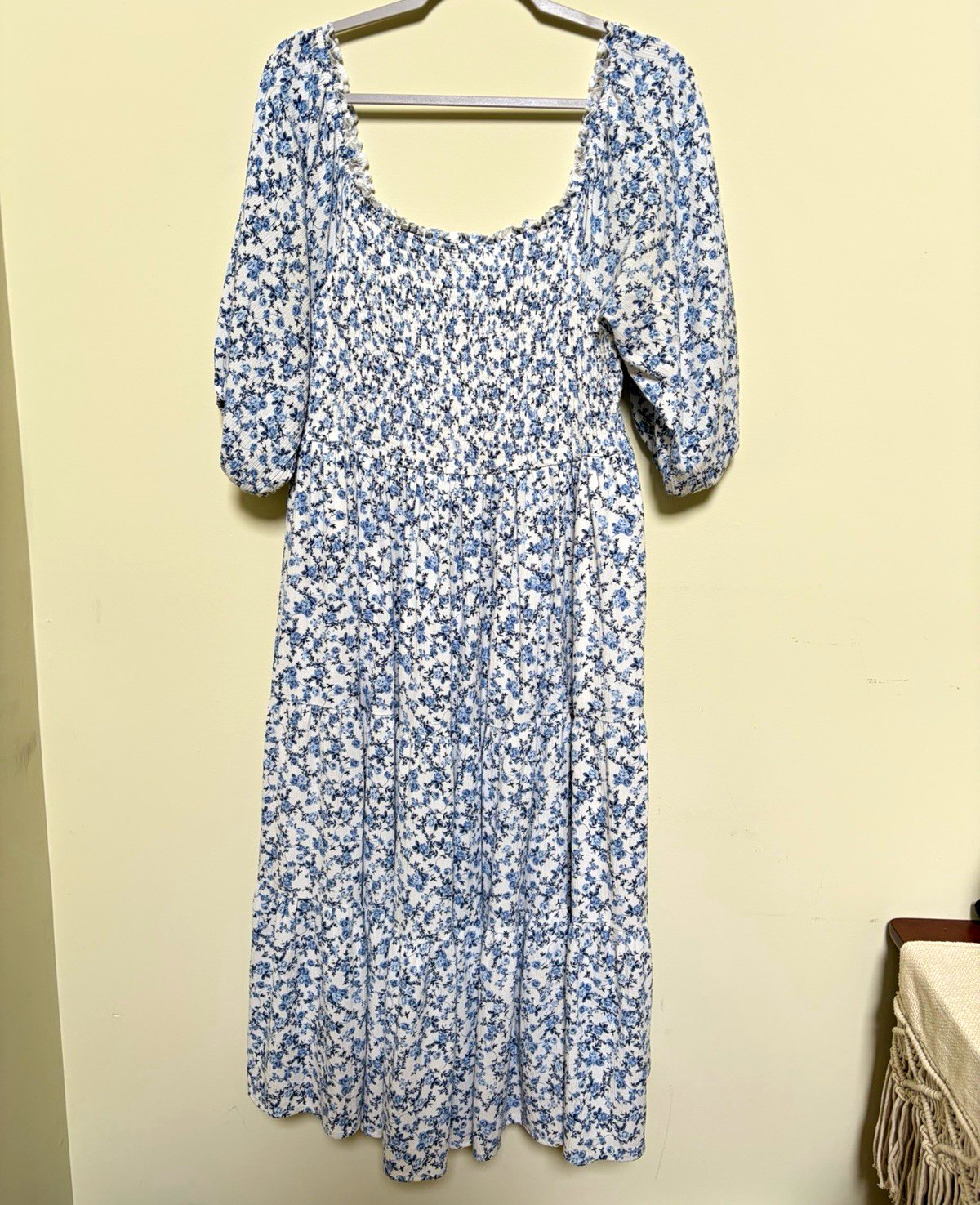 Torrid White blue floral smocked puff sleeve feminine milkmaid maxi dress 2X