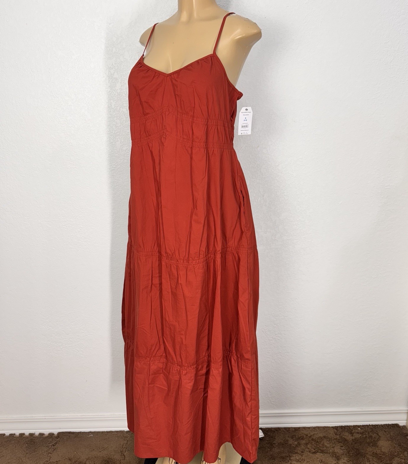 Time & Thru Brick Pockets Maxi Dress Womens Size S Casual Pull Over Strapy New