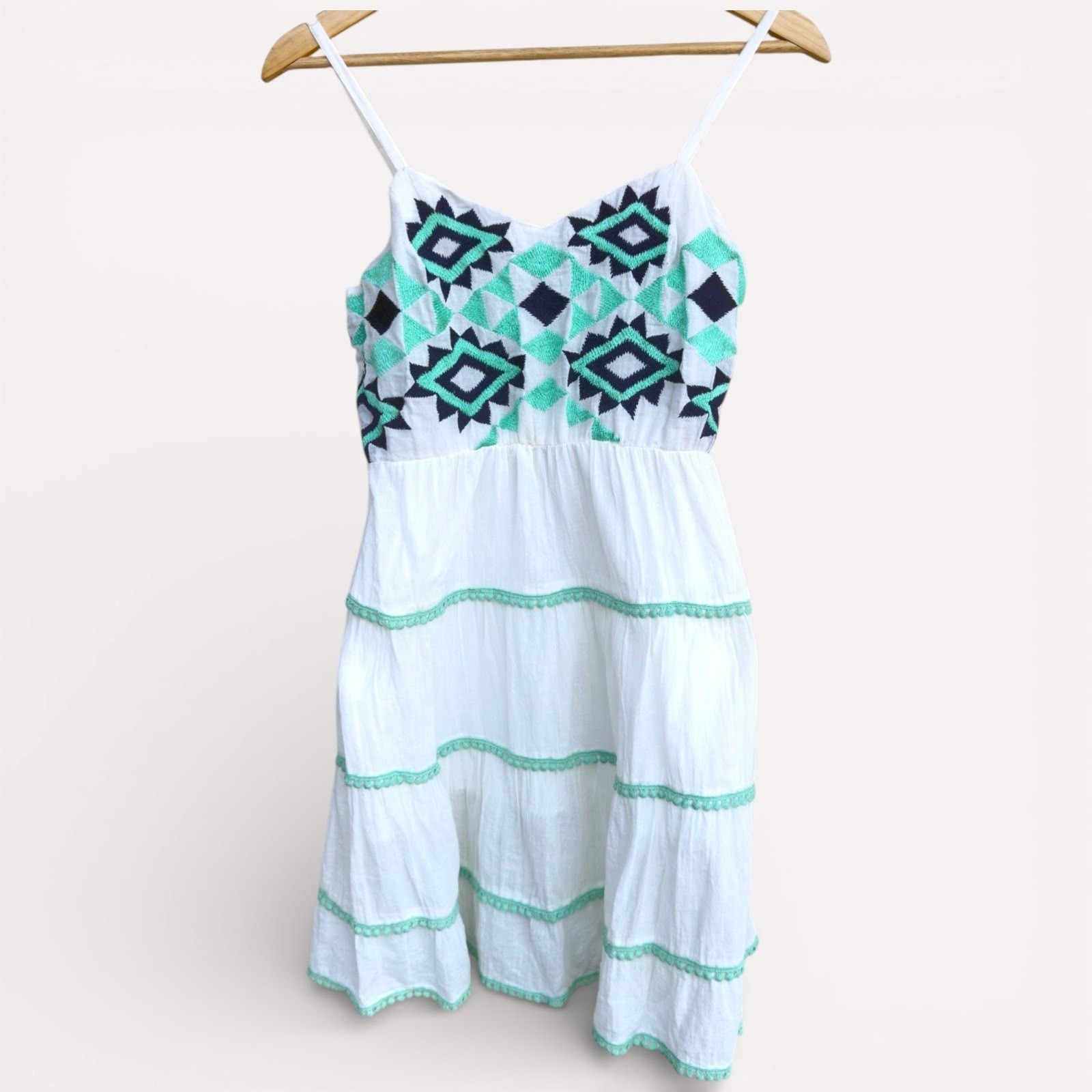 Young Threads Embroidered Cotton Tiered Sundress Boho 70s Inspired Folk Dress