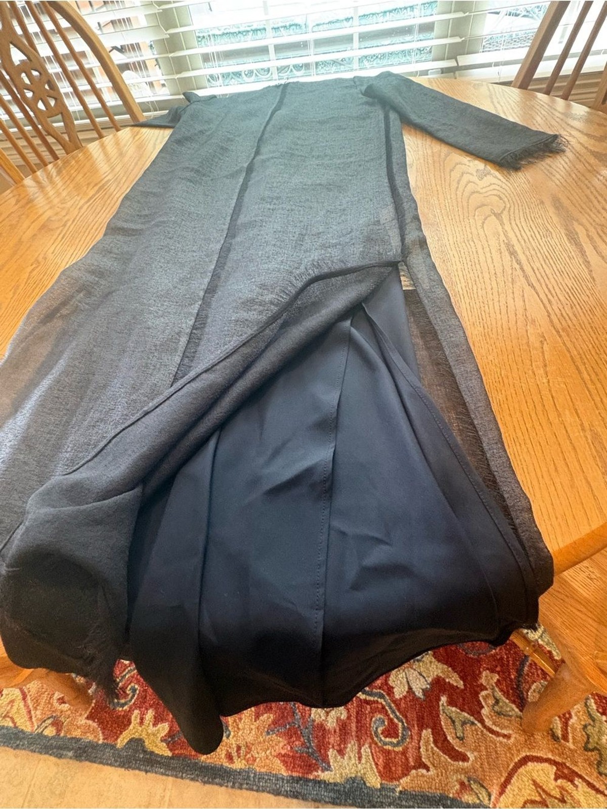 ROHE Deep Blue Ling Sleeve Semi Sheer/Slip Caftan Style Evening Dress 38 US 6