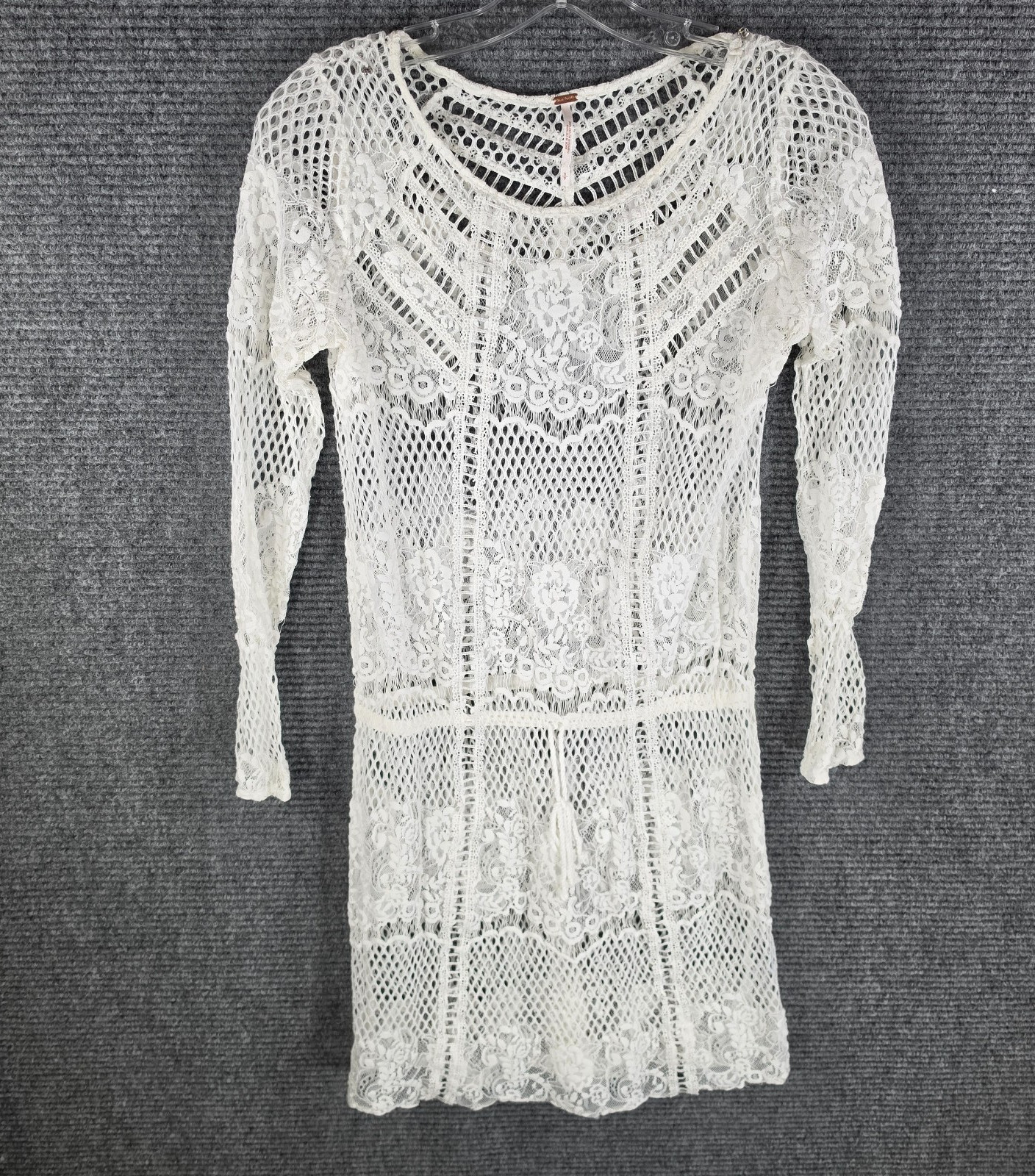 Free People Luna Lace Mini Dress Small Ivory White Womens Boho Festival Crochet
