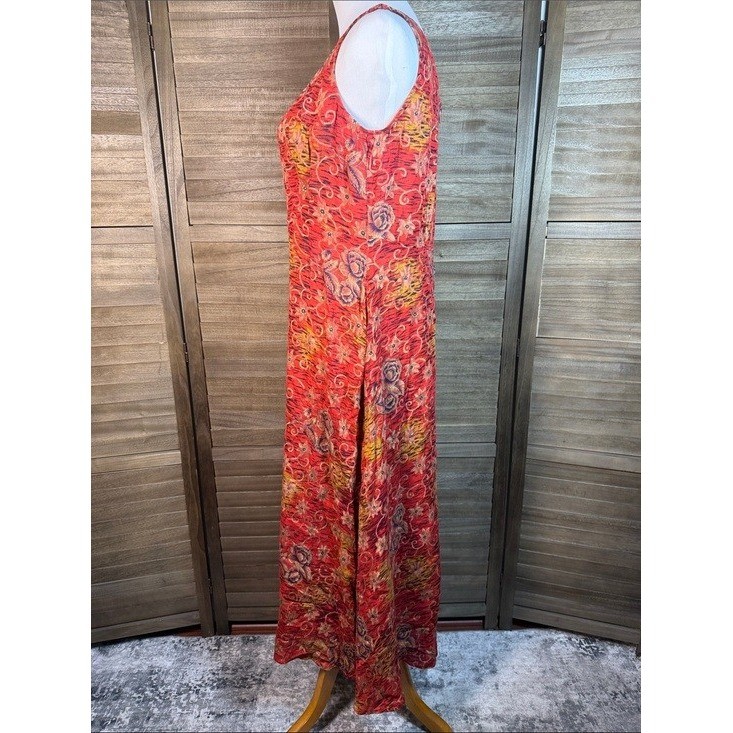 Karin Stevens Vintage Red Floral Rayon Maxi Dress Womens Size 6 Sleeveless Boho