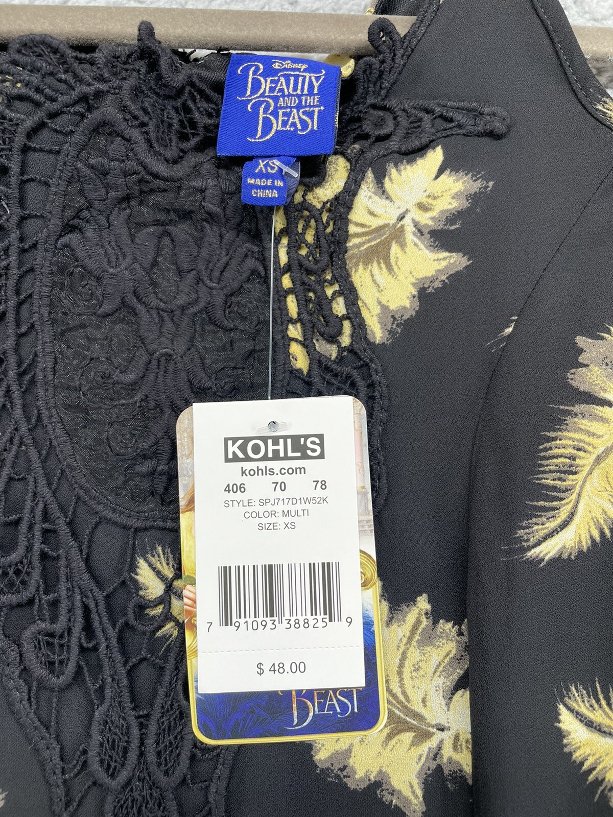 Disney Beauty and the Beast Black Feather Print Dress Size Medium XS NWT Kohls