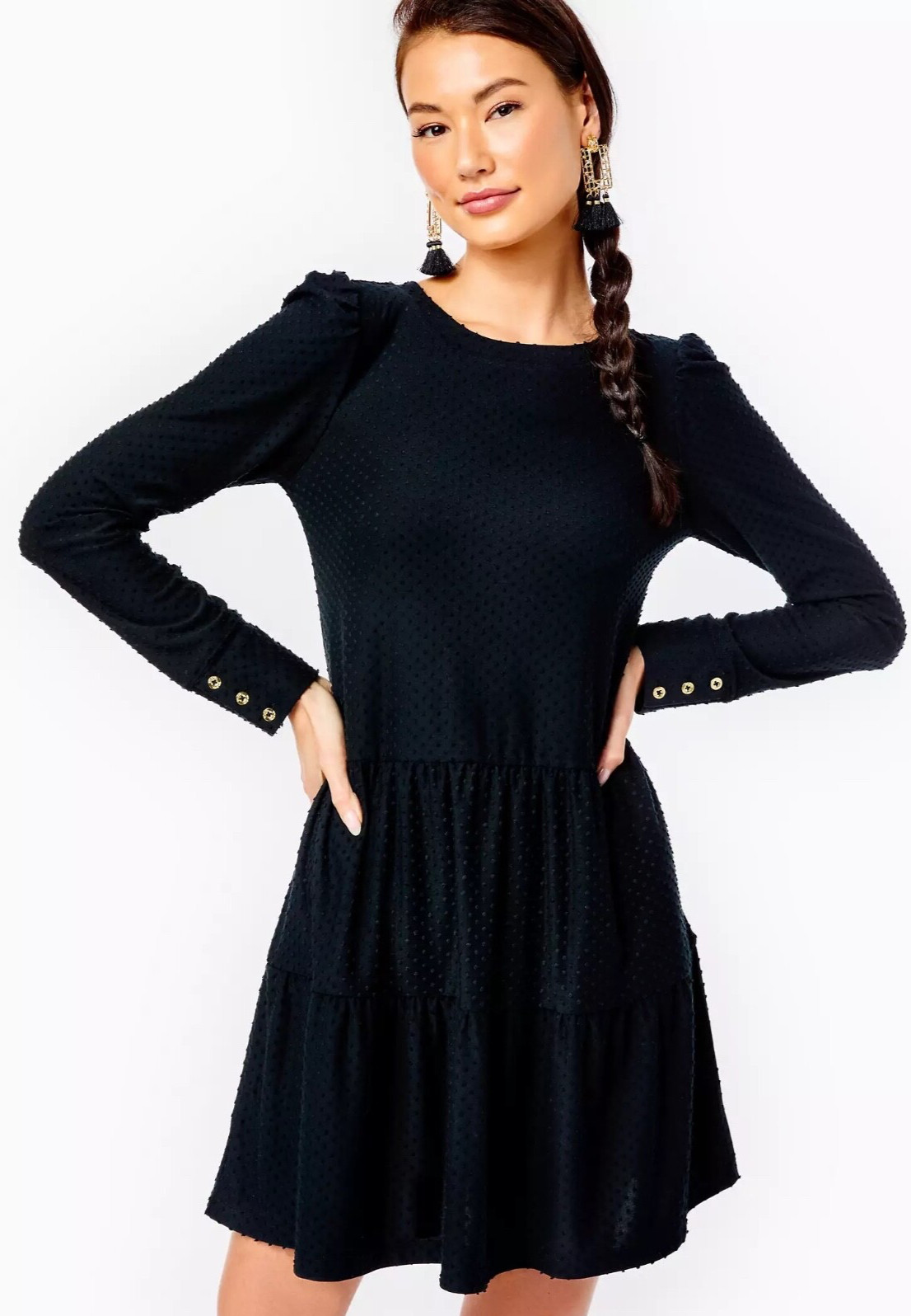 LILLY PULITZER Arlette Swiss Dot Tiered Holiday Swing Dress XXL 16 18 $158 Onyx