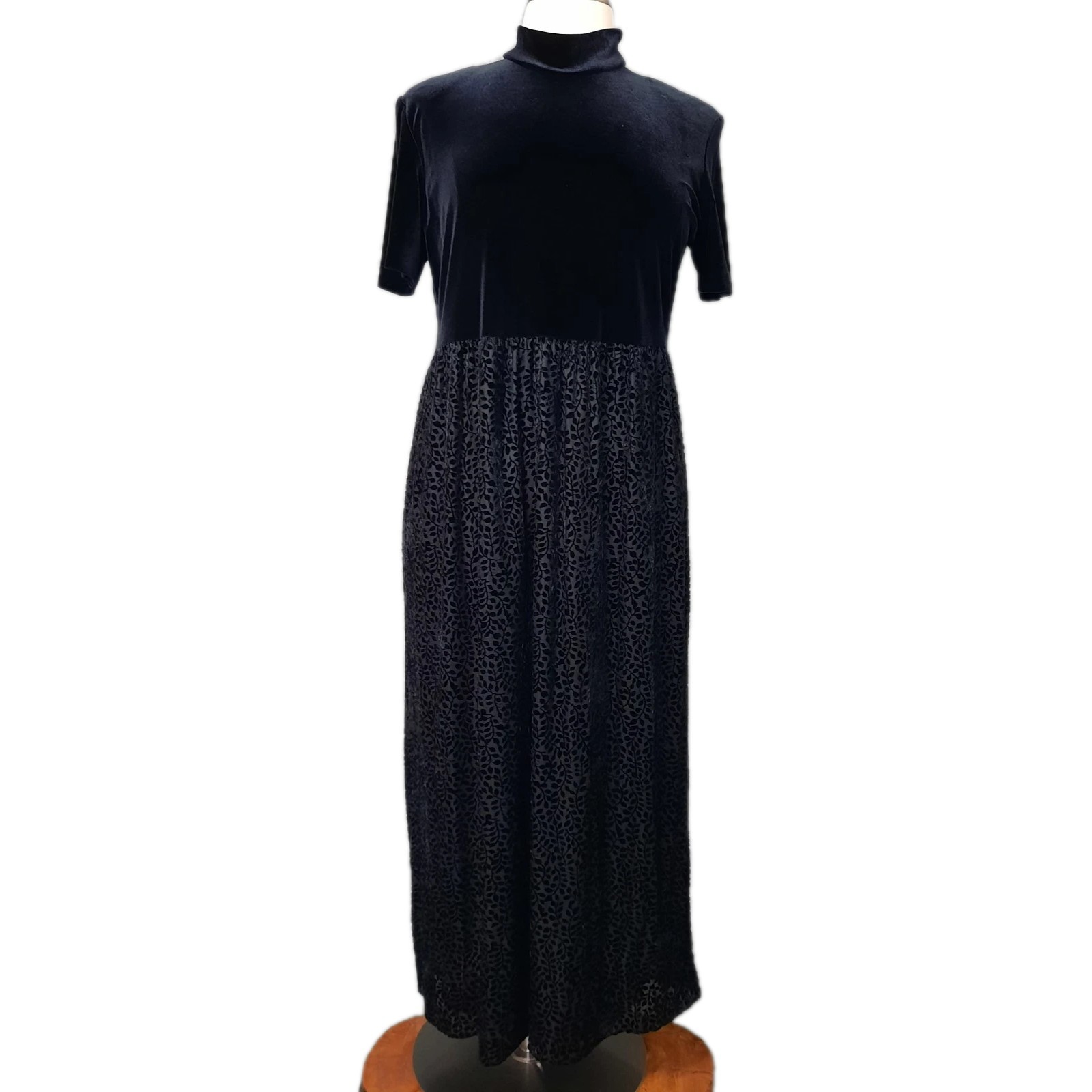 Vintage Black Velvet Burnout Dress Womens 18 Whimsigoth Gothic Romantic Glam 90s