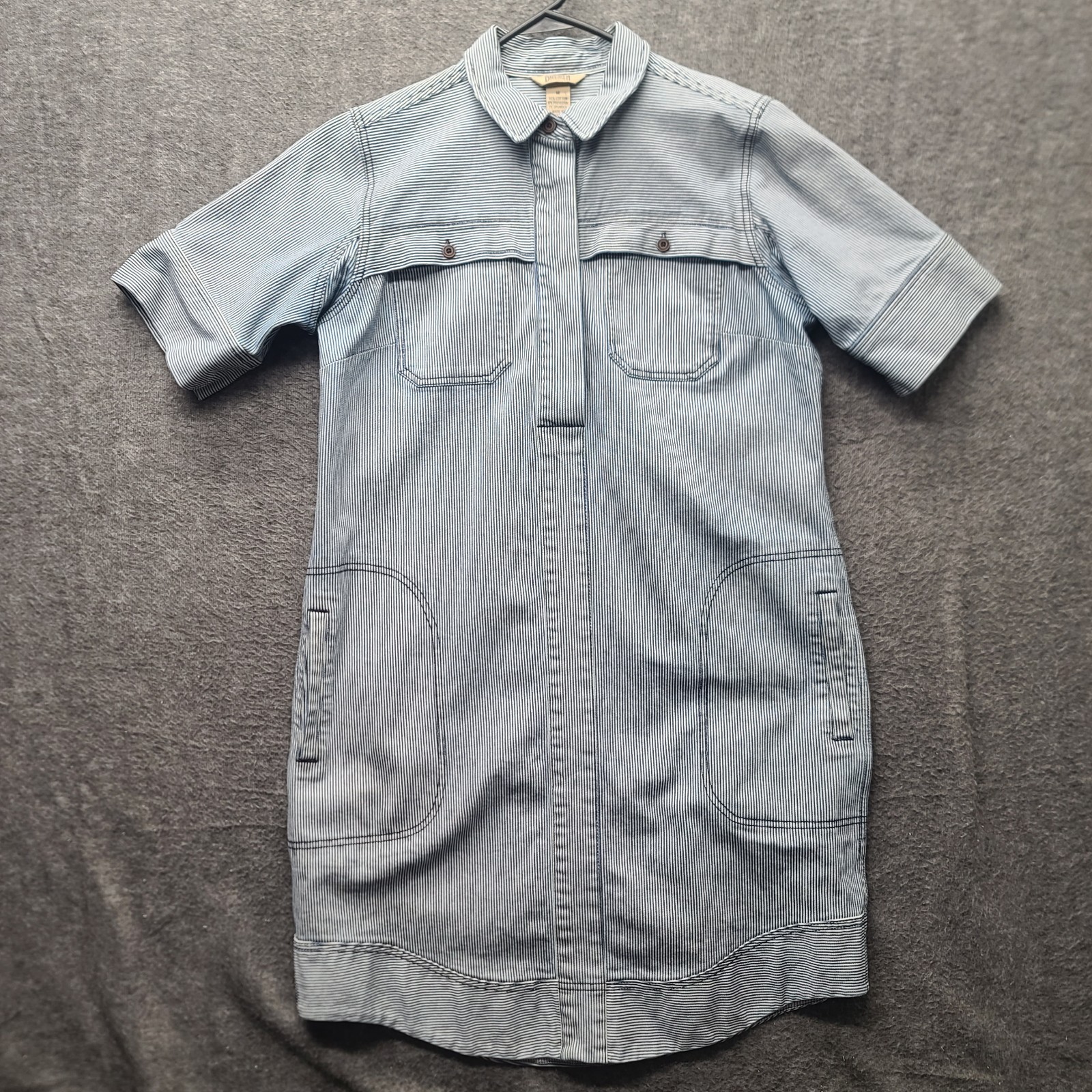Duluth Trading Shirt Dress Womens M Duluth Flex Hickory Stripe Utility Popover