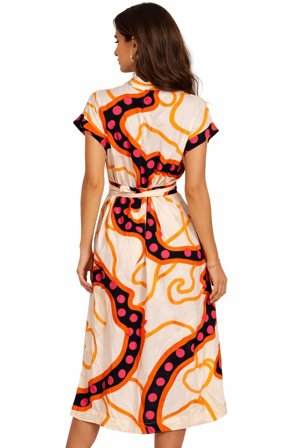 Womens White Stuff Dress Orange Marianne Midi Linen Blend Abstract Print