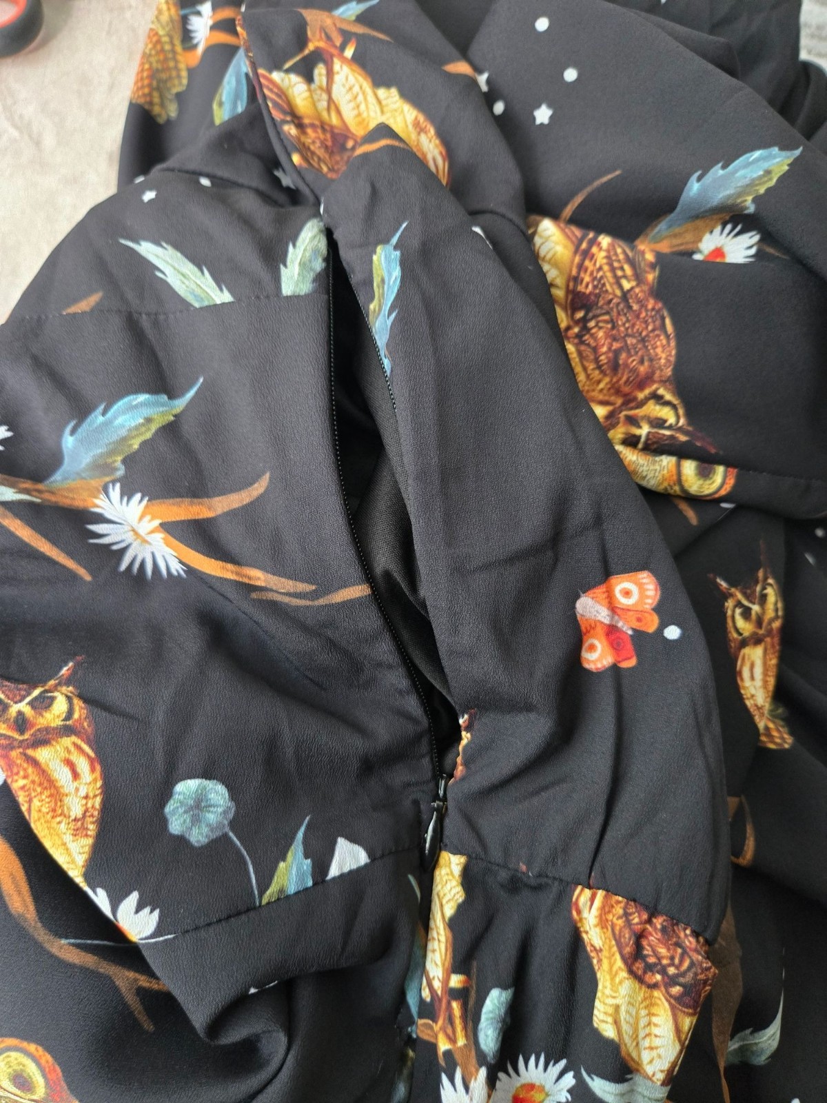 Eshakti Owl Print Pocket Dress Plus Sz 24W Black Flowy Novelty Art Forest Fairy