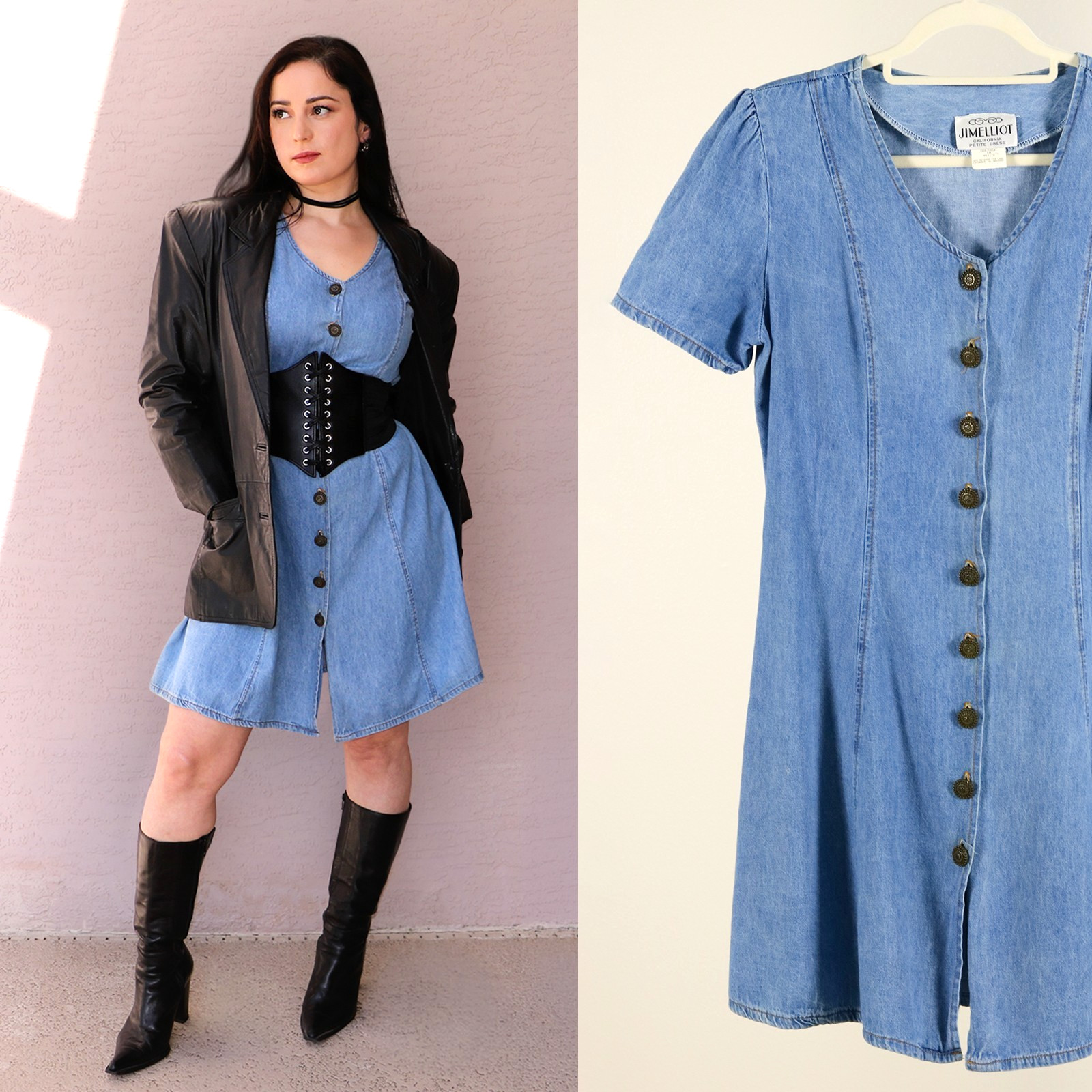 Vintage 80s 90s Denim Button Front Dress Fit & Flare – Soft Grunge Babe