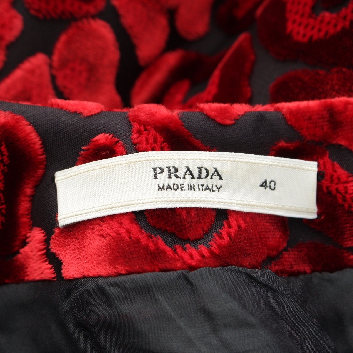 PRADA 2008 Velor flower jacquard one piece dress Red 40