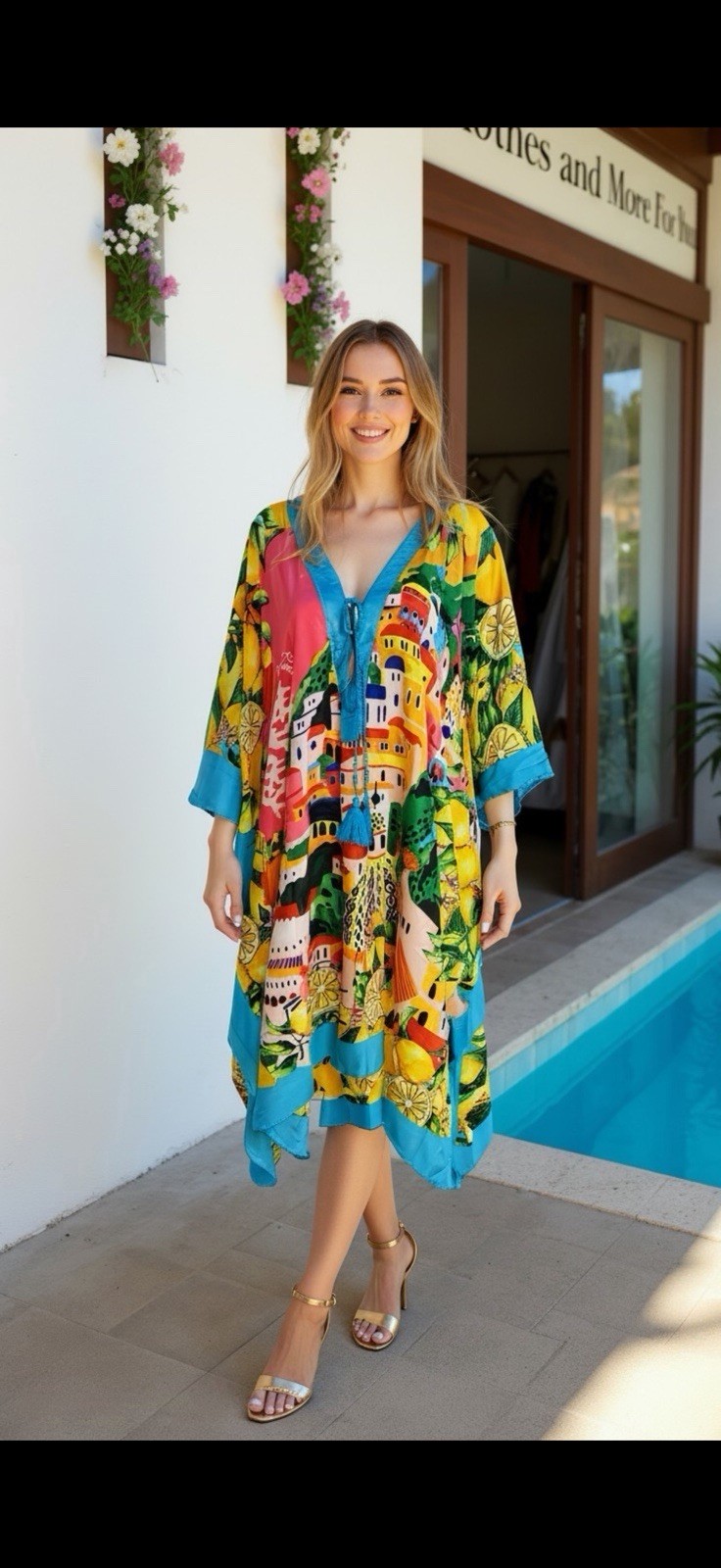 ANTICA SARTORIA 2026 POSITANO & LEMONS PRINT PONCHO NWT OS