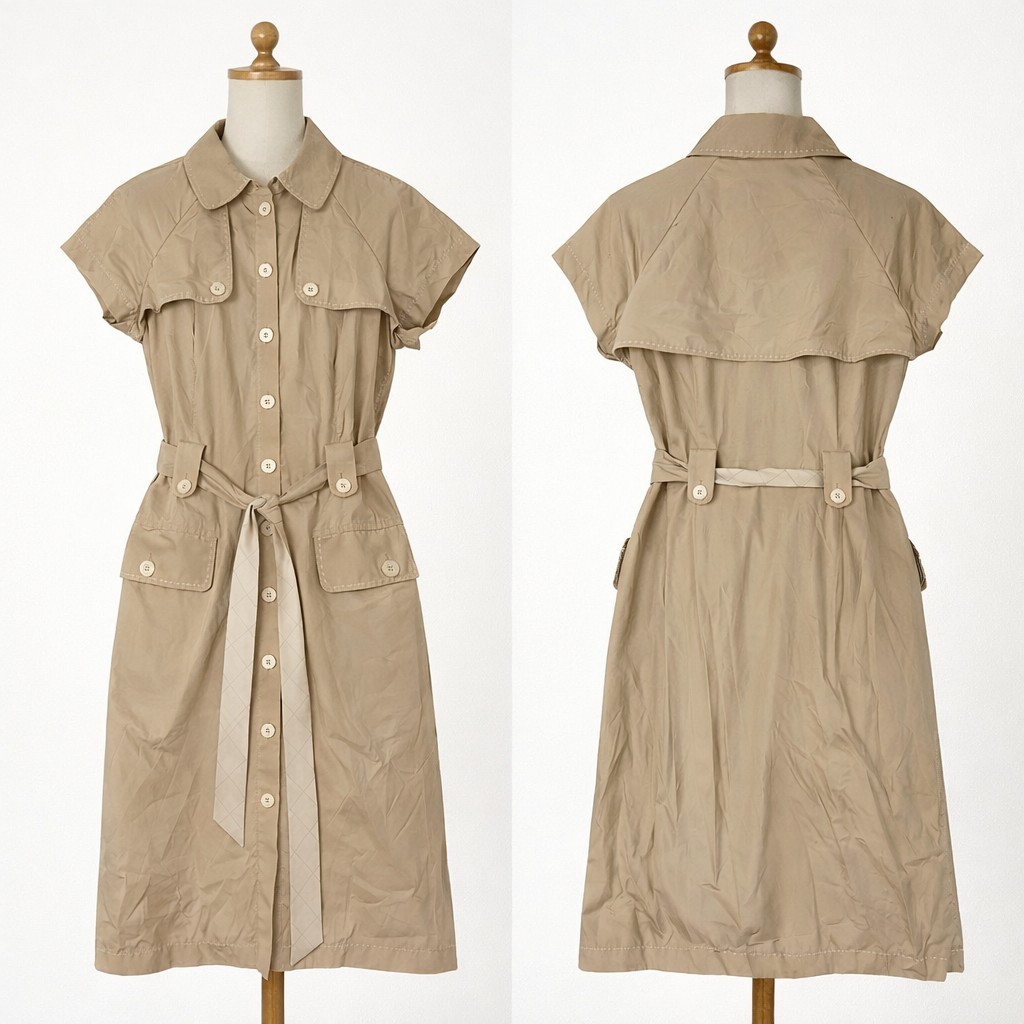 NWT To The Max VTG Bisque Belted Short Sleeve Button-Down Trench Dress Size 8