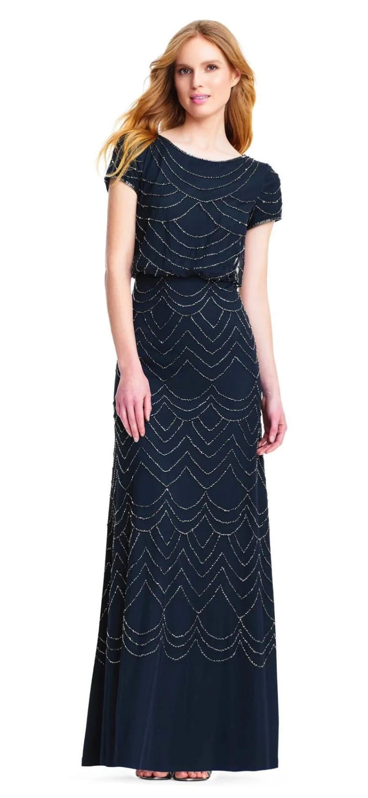 NWT!! Adrianna Papell Navy Size 0 Beaded Blouson Petite Gown Women’s