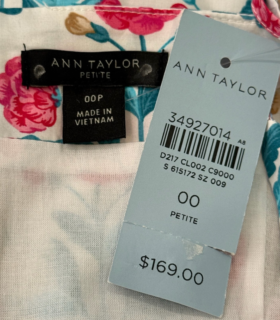 NEW ANN TAYLOR WHITE FLORAL PRINT PETITE SCOOP NECK SHEATH DRESS SZ 00P 00