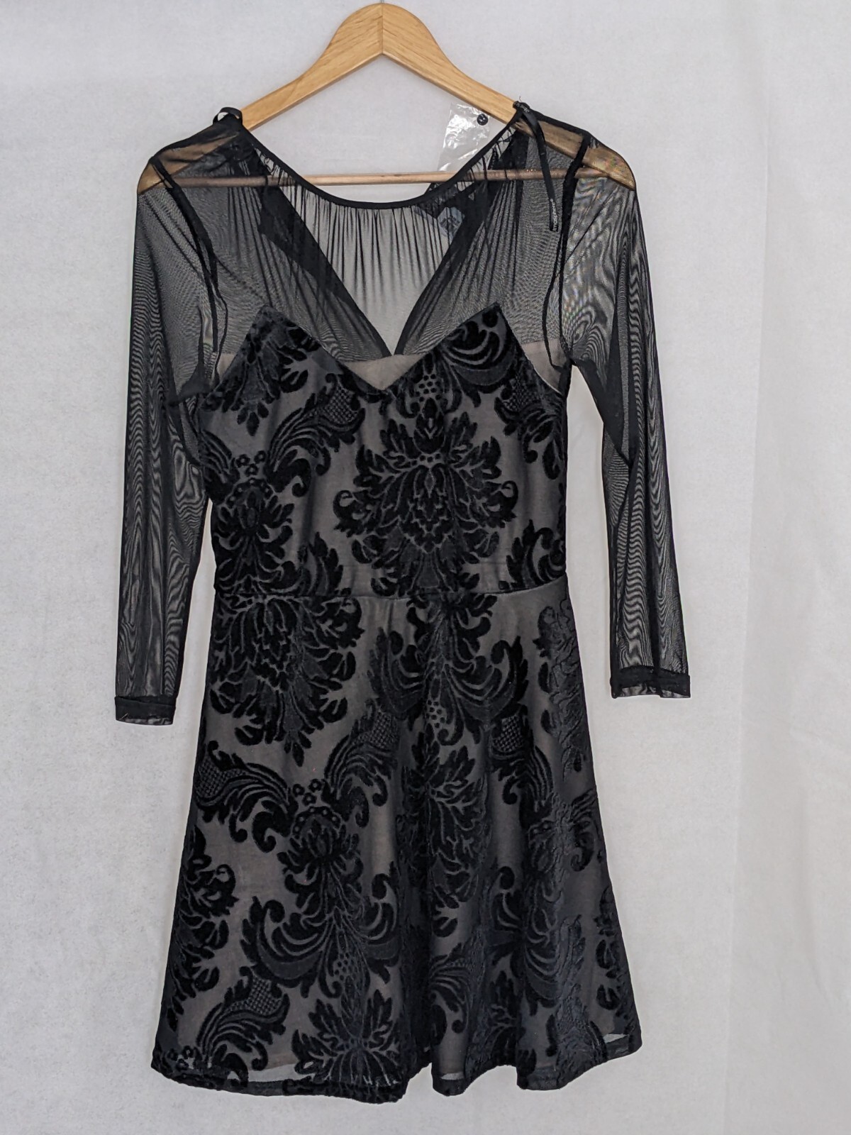 Primark Atmosphere Pattern Mesh Long Sleeve Mini Dress Black Goth Gothic Size 12