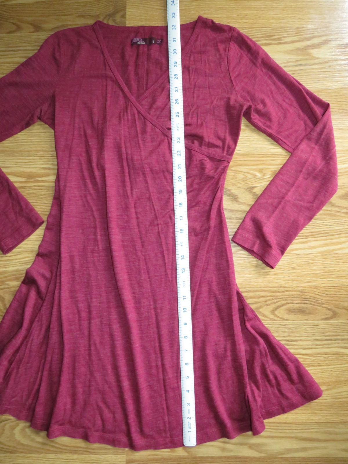 Prana Womens Nadia Small Stretch Jersey Long Sleeve Faux Wrap Dress ~ Rose/ Pink