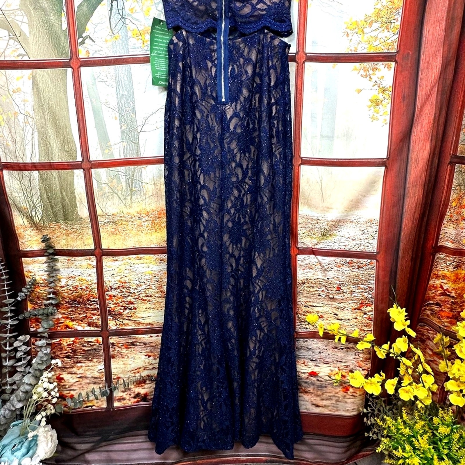City Triangle One Piece in the Back/Two Piece in the Front Lace Gown Blue/Nude 7