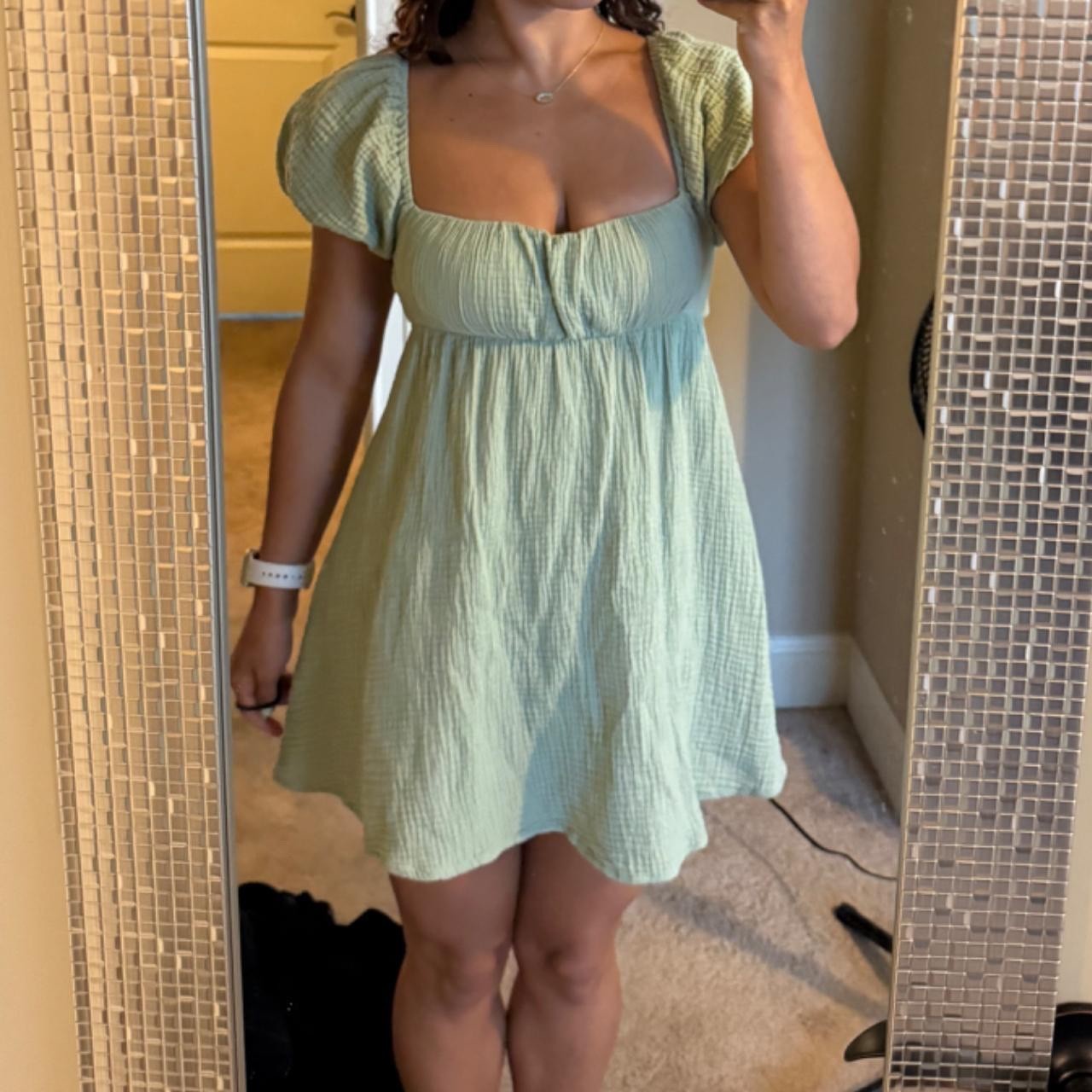 Princess Polly Lets Dance Mini Dress Green Babydoll Puff Sleeve Size 2