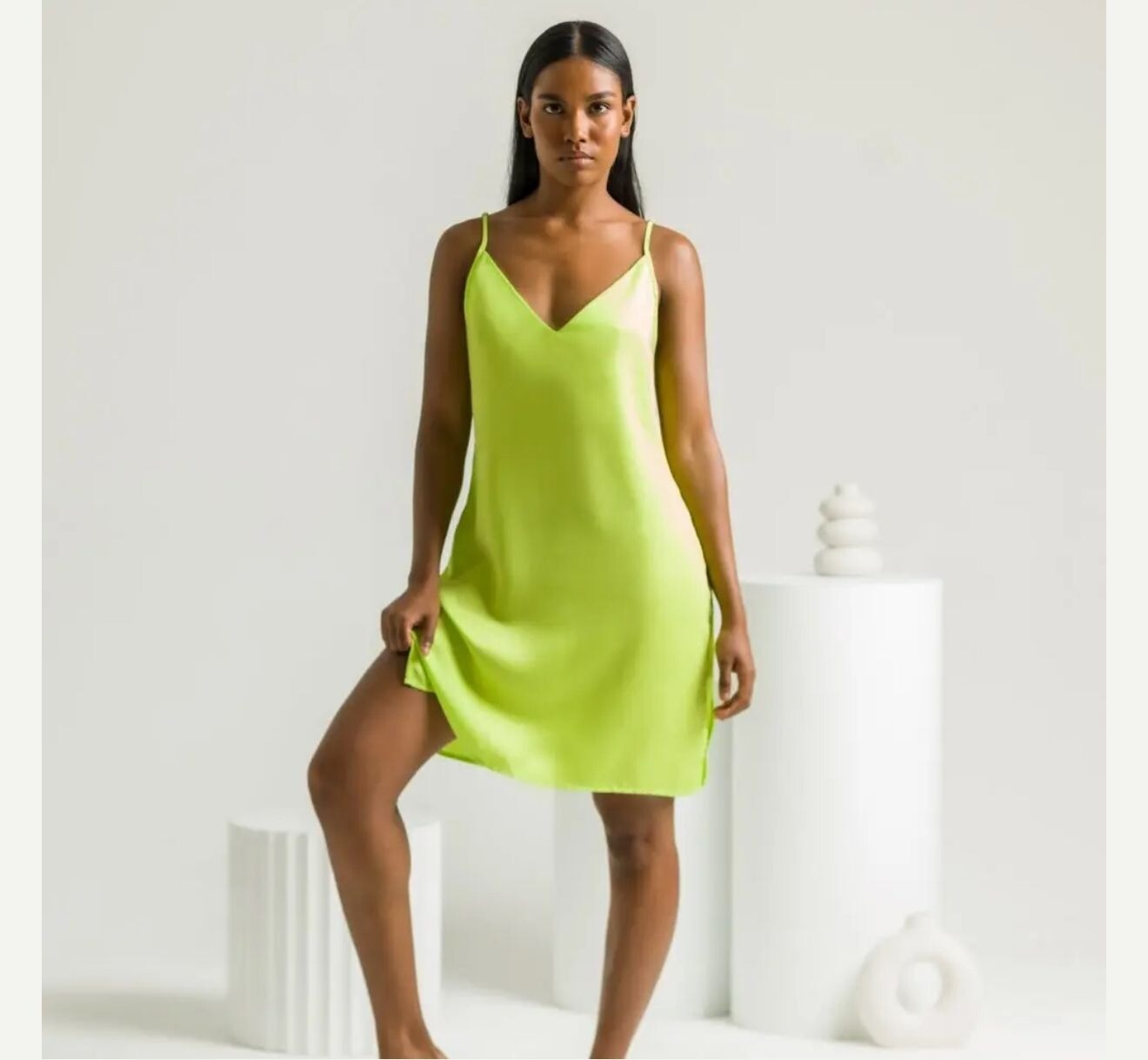Silky Bamboo Slip Dress Lime Green Soft Cooling Fabric Size XS Date Night,